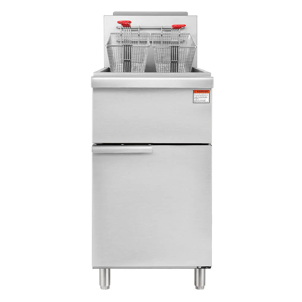 90K BTU Commercial Stainless Steel Natural Gas Powered Floor Deep Fryer With Baskets, 40-50 LBS (94753028)