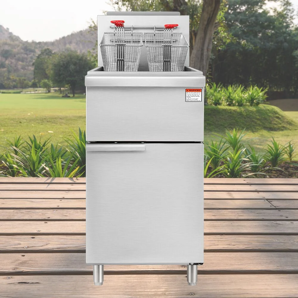 90K BTU Commercial Stainless Steel Natural Gas Powered Floor Deep Fryer With Baskets, 40-50 LBS (94753028) - Image 2