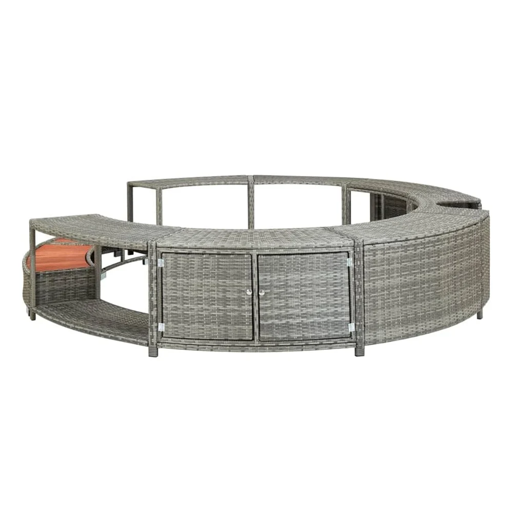 9FT Premium Round Outdoor Rattan Hot Tub Surround Frame With Storage Compartment, Gray (96315274) - Image 4