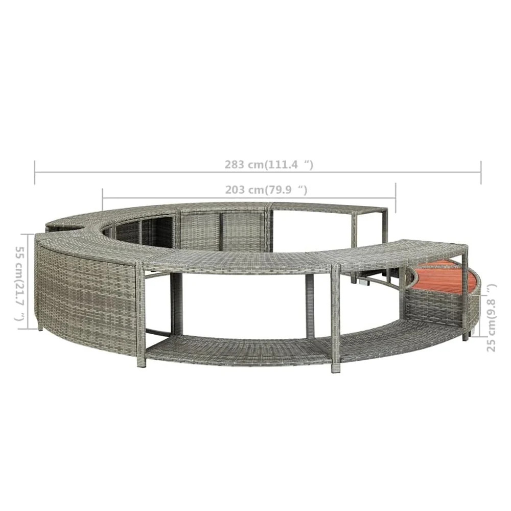 9FT Premium Round Outdoor Rattan Hot Tub Surround Frame With Storage Compartment, Gray (96315274) - Image 6