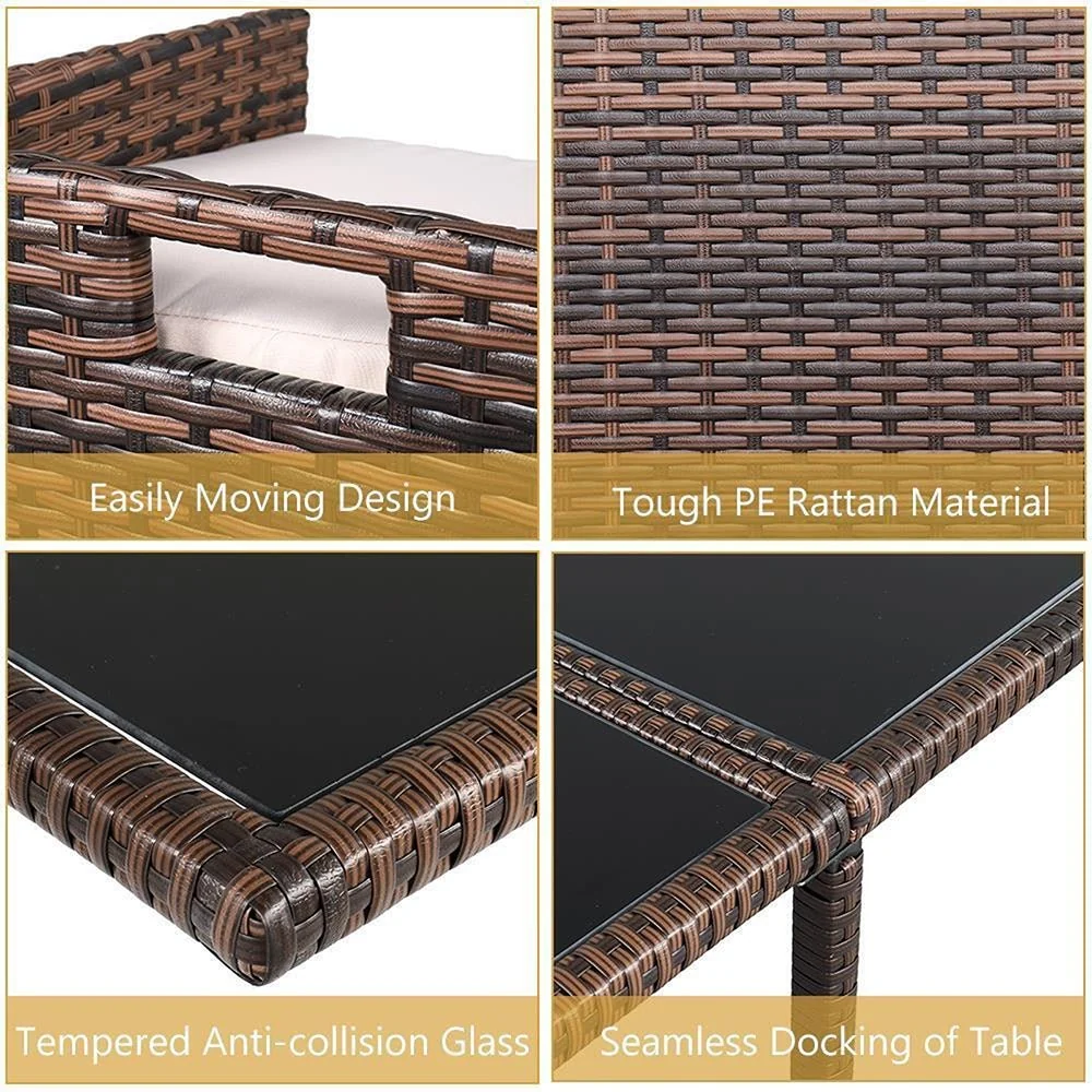 9PCS Outdoor Patio Sectional Wicker Rattan Furniture Set W/ Tempered Glass Table (98457316) - Image 10