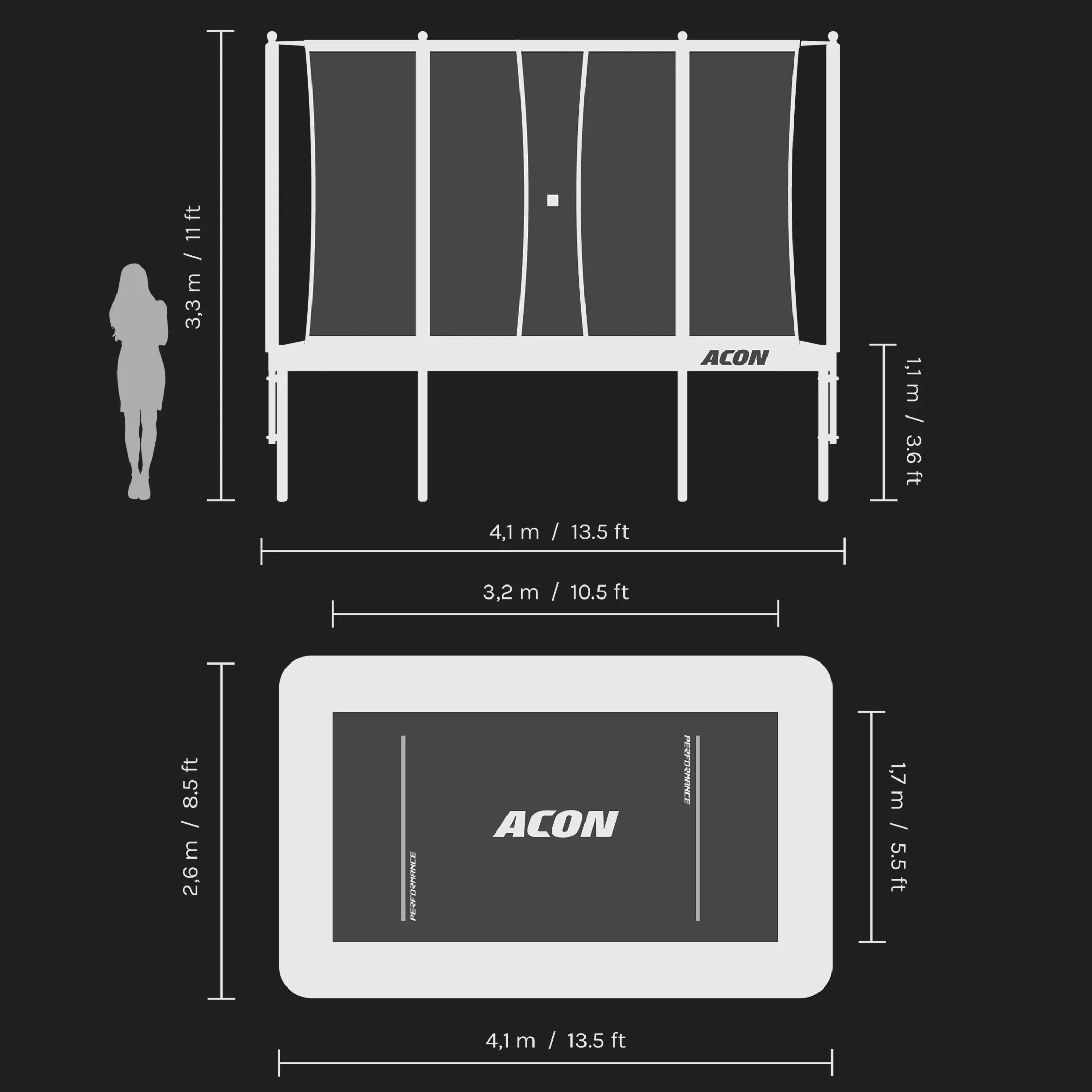 ACON 13 HD PRO Rectangular Trampoline with Net and Ladder - Image 8