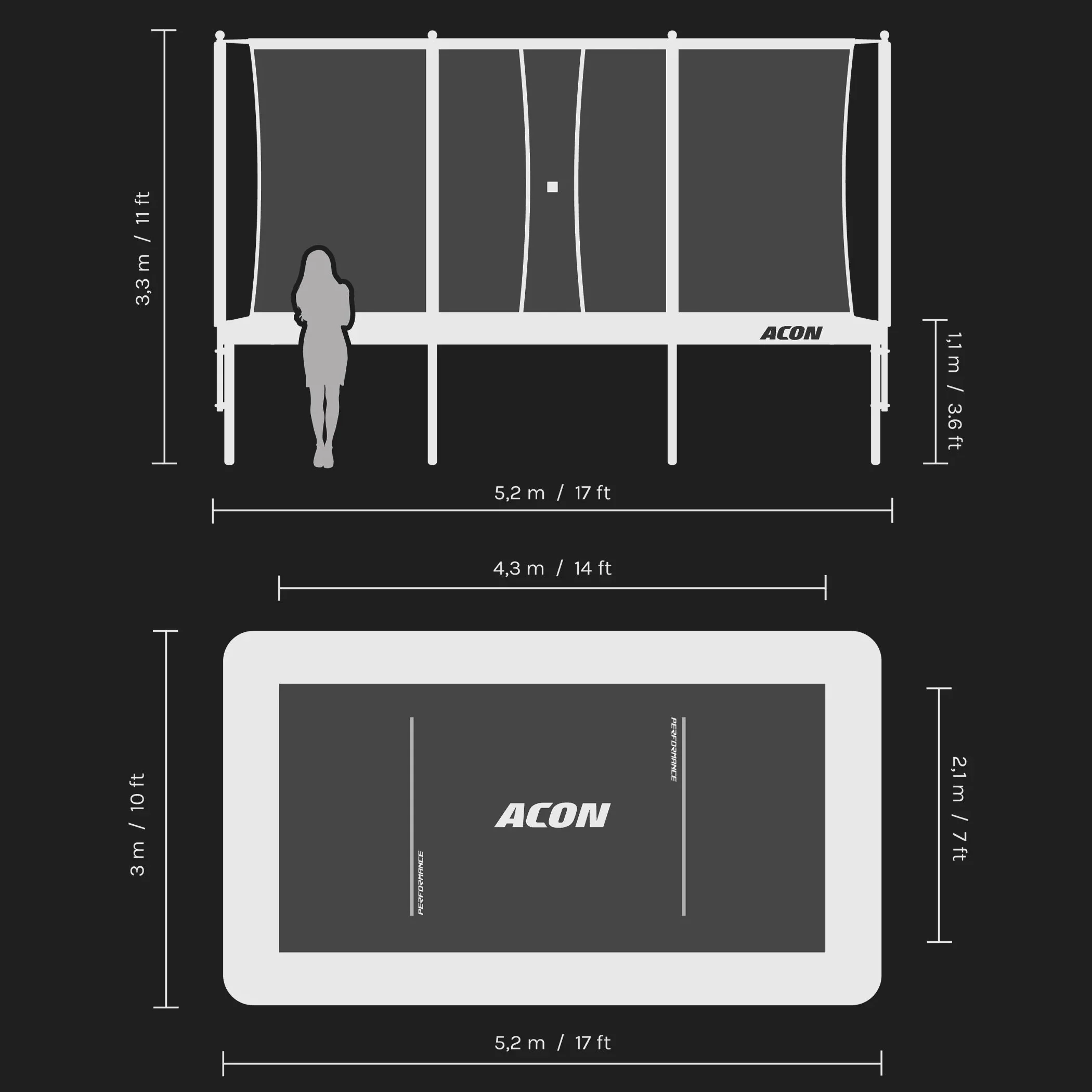 ACON 16 HD PRO Rectangular Trampoline with Net and Ladder - Image 10