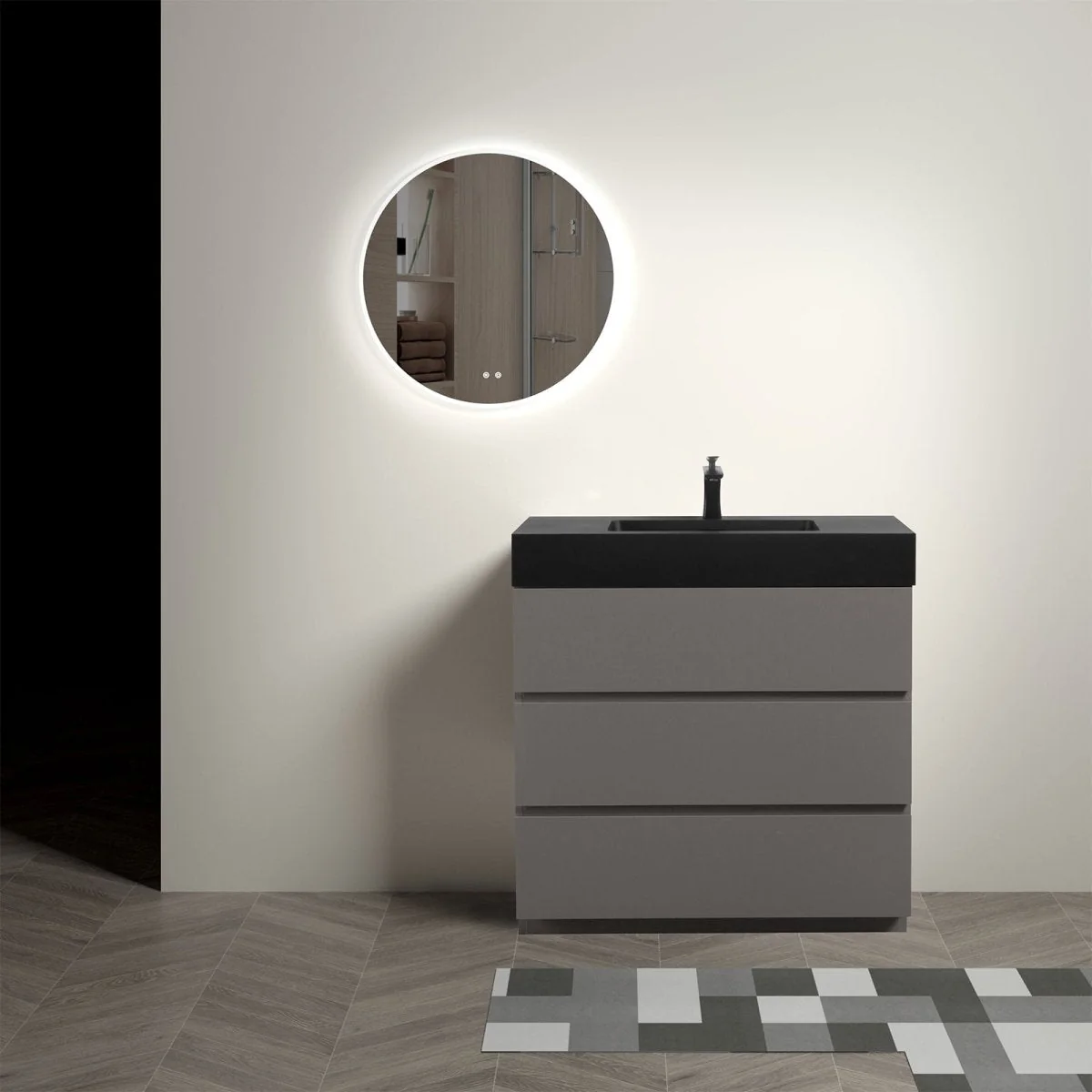 Alice 36 Inch Premium Modern Freestanding One-Piece Bathroom Vanity Set Without Drain And Faucet (95271364) - Image 4