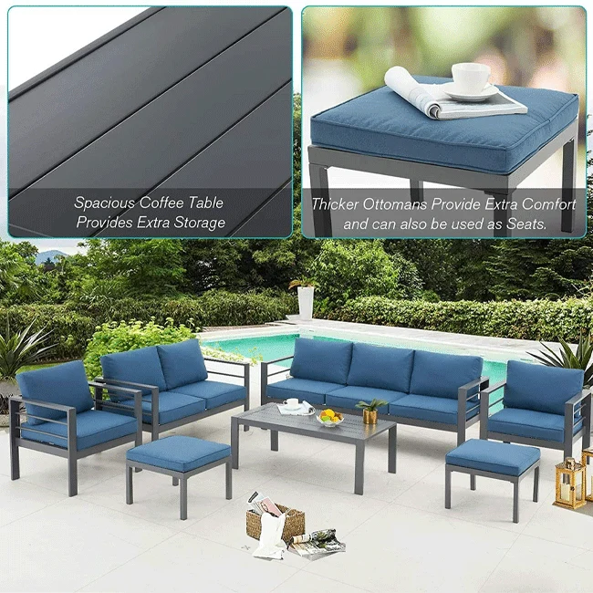 Aluminum Outdoor Furniture Patio Set W/ Cushions, 7PCS - Image 8