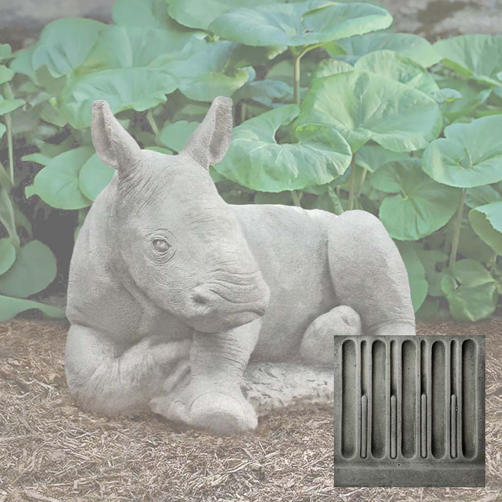 Campania White Rhinoceros Calf Garden Statue - A-680 - Image 3