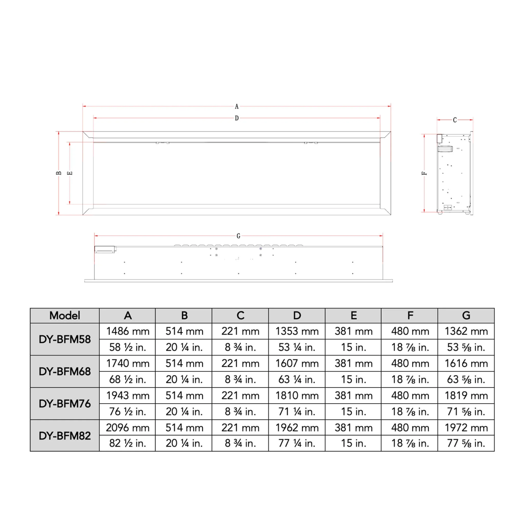 Dynasty Allegro 82" Flush Mount Smart Linear Electric Fireplace [DY-BFM82] - Image 5