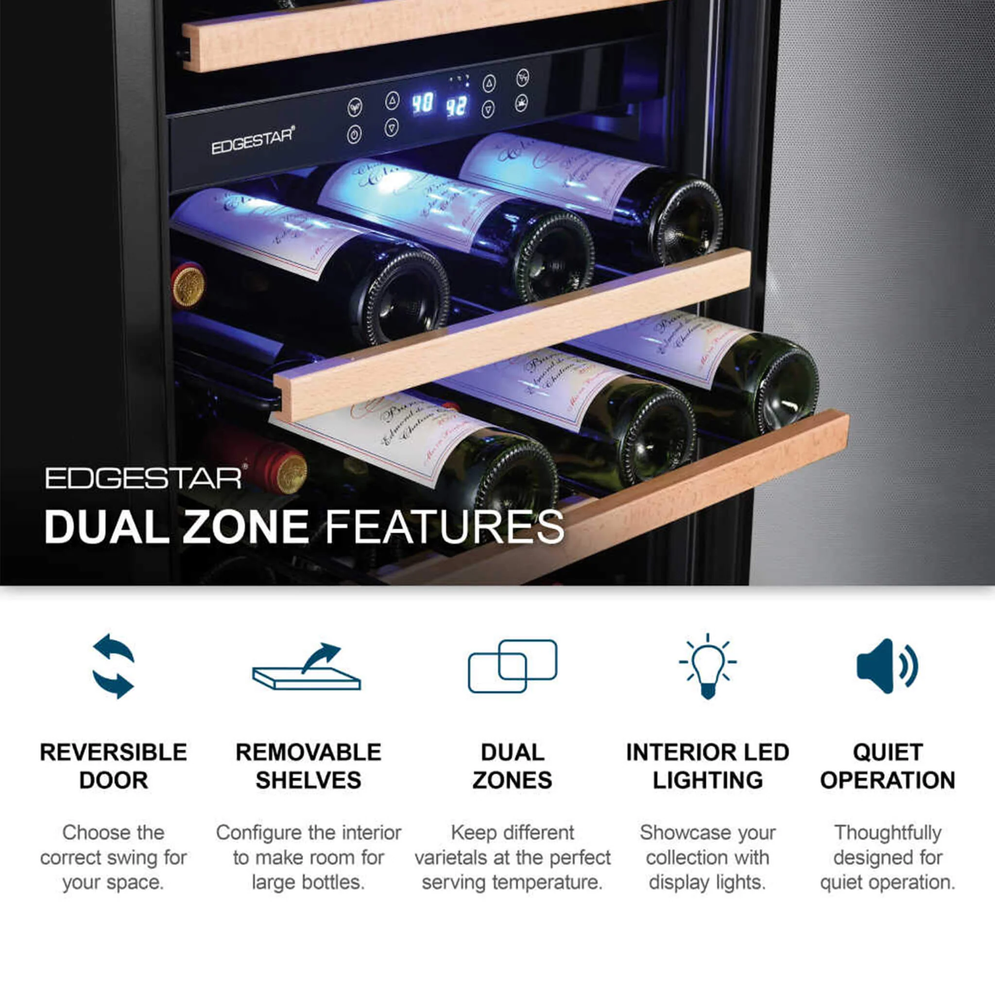 Edgestar 141 Bottle Capacity Freestanding Dual Zone Wine Cooler With Interior Lighting, 24" (SAK49245) - Image 4