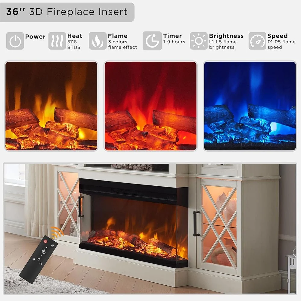 Electric Fireplace TV Stand With Glass Door Storage Cabinet, 70" (91358627) - Image 3