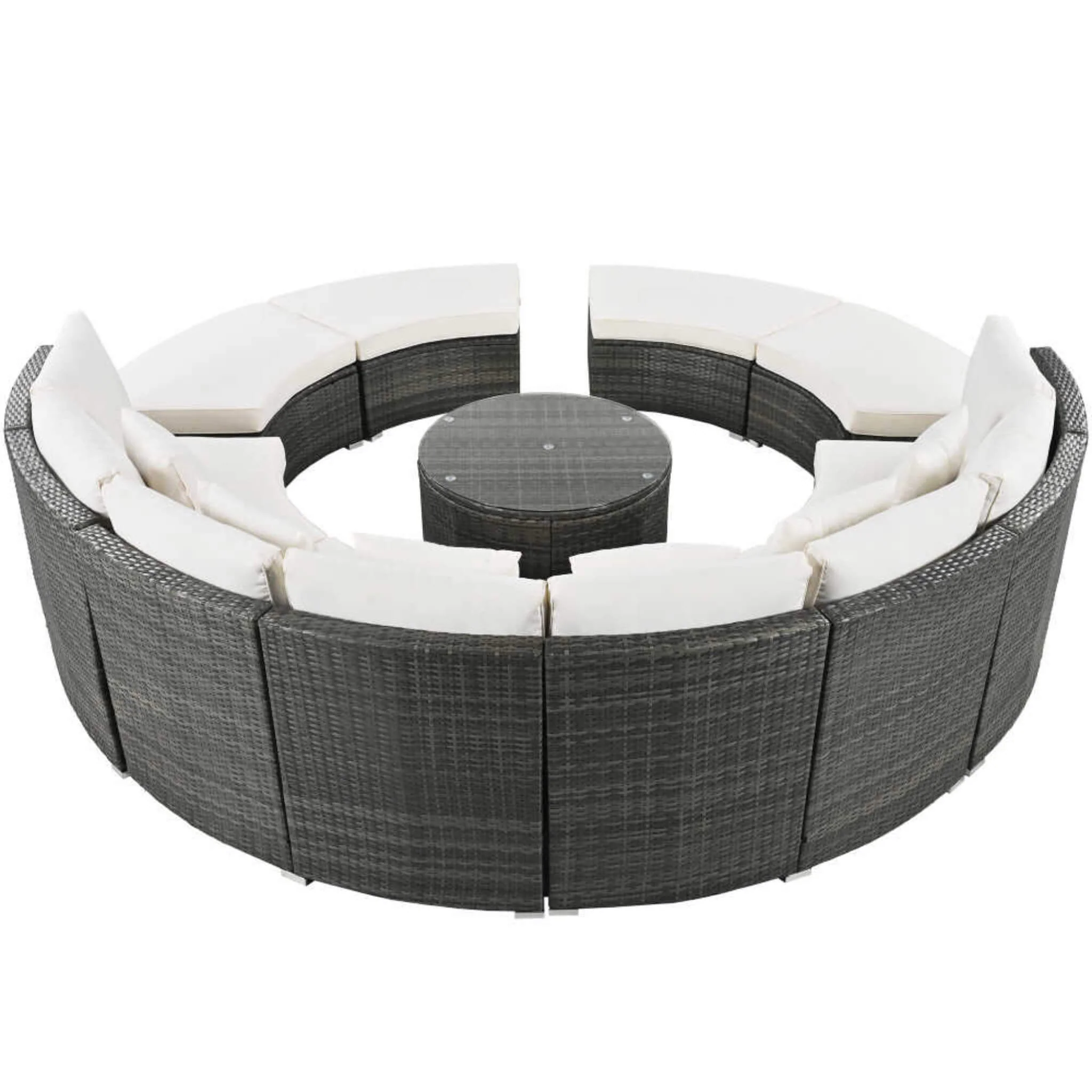 Elegant Beige Circular Rattan Patio Sofa Set With Tempered Glass Coffee Table And 6 Pillows - Image 6