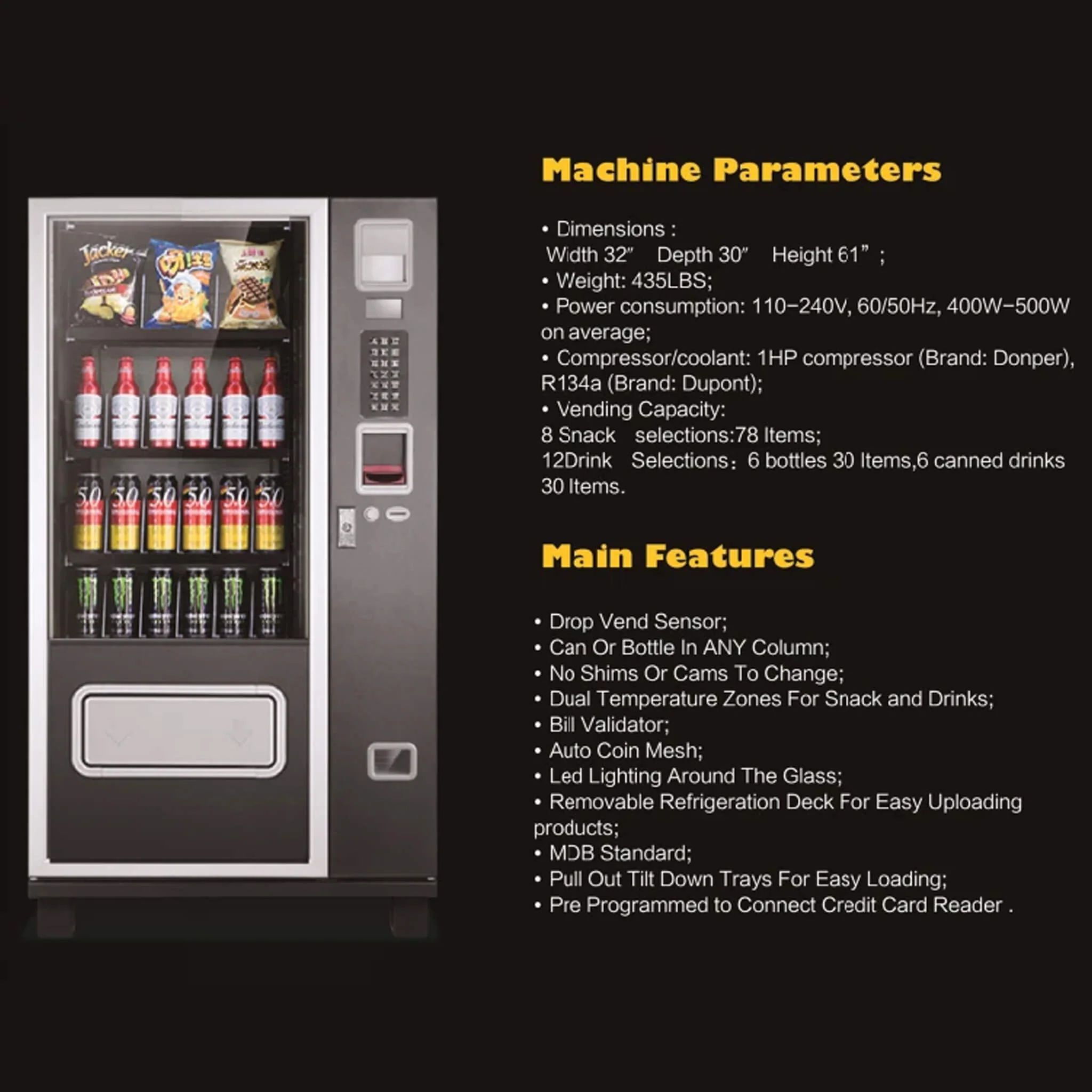 Epx 5FT Snacks And Drinks Combo Vending Machine With Refrigeration And Bill Acceptor [G424] (SAK51689) - Image 4
