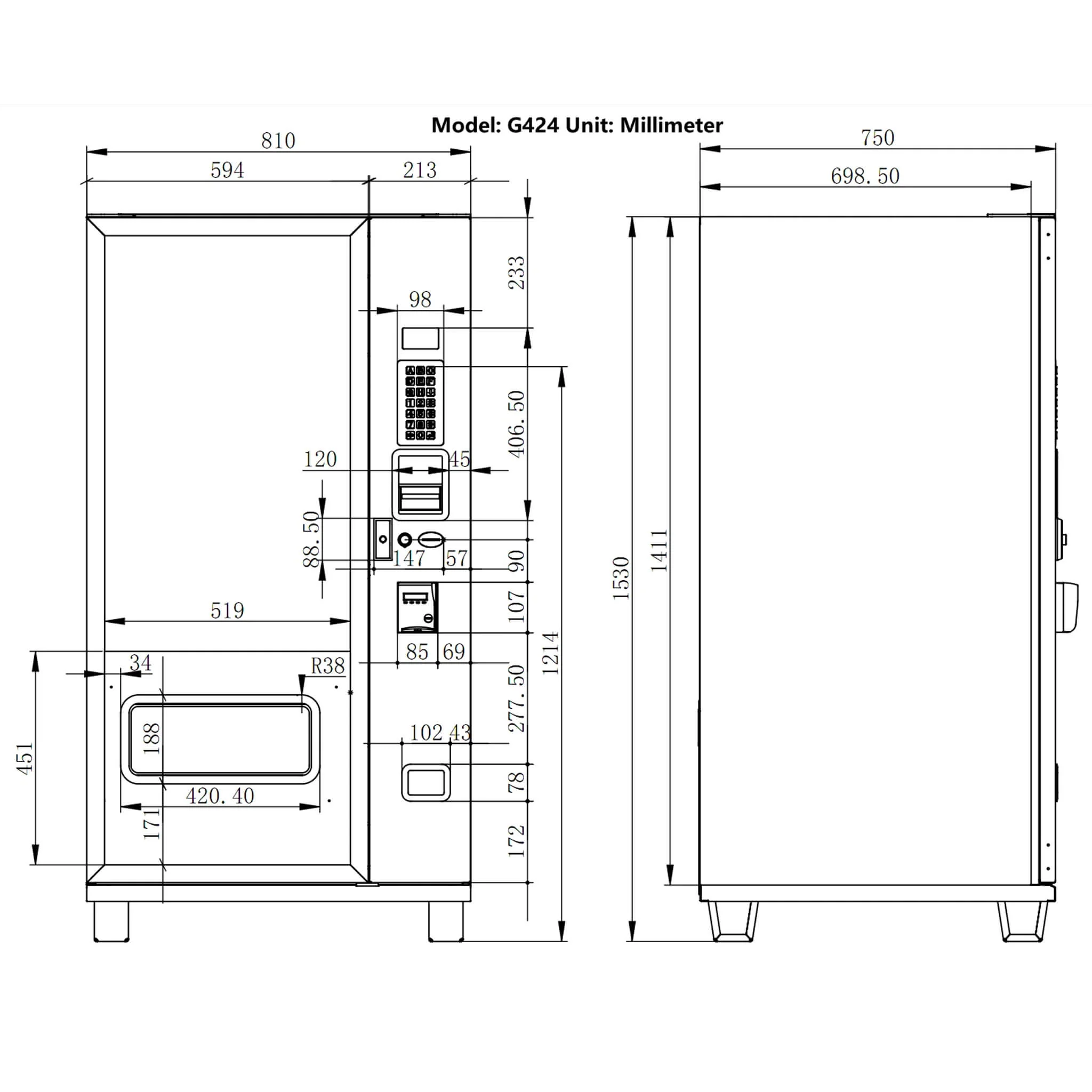 Epx 5FT Snacks And Drinks Combo Vending Machine With Refrigeration And Bill Acceptor [G424] (SAK51689) - Image 5