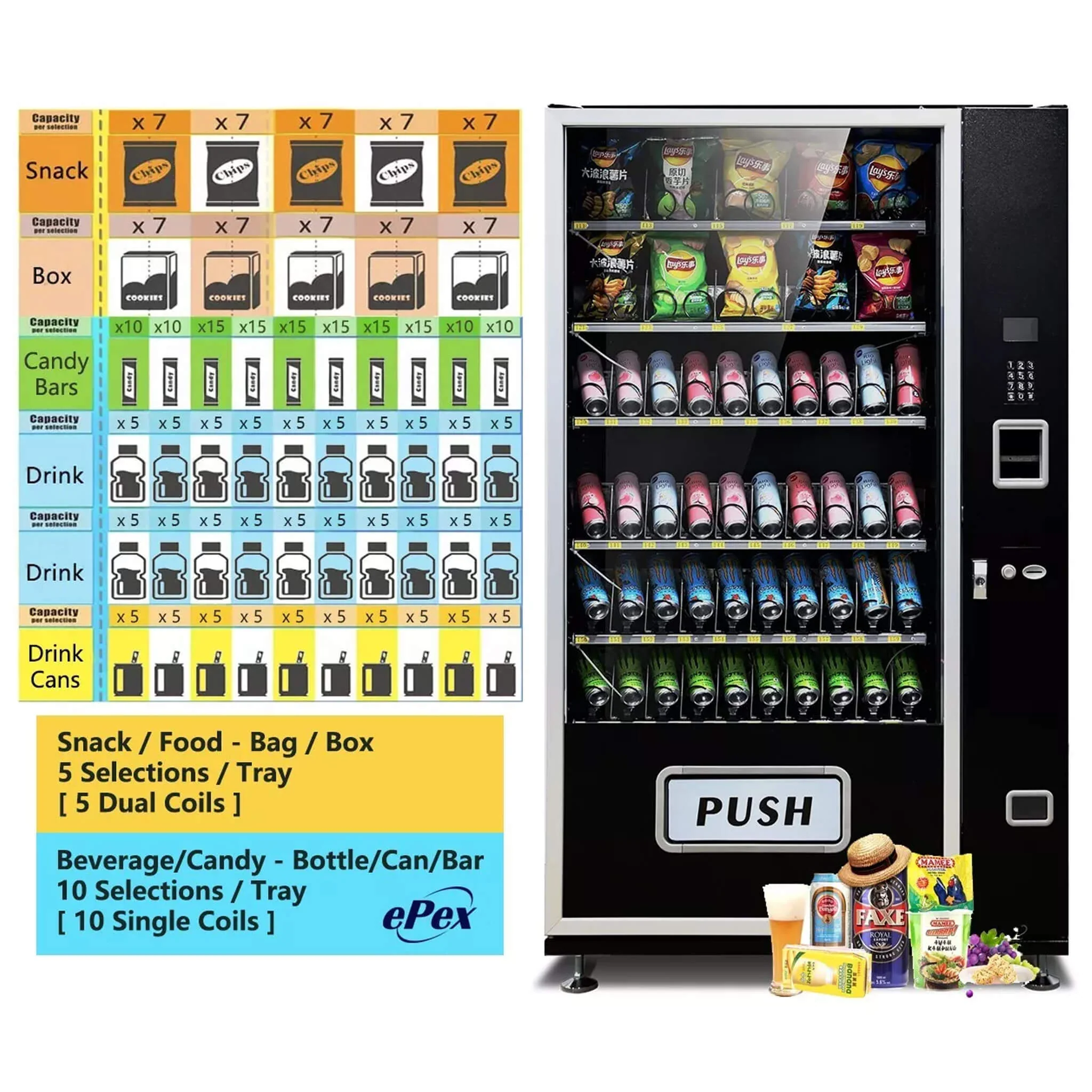Epx Extra Large 6FT Snacks And Drinks Combo Vending Machine With Dual Zone Refrigeration And Bill Acceptor [EP-G660] (SAK12960) - Image 5