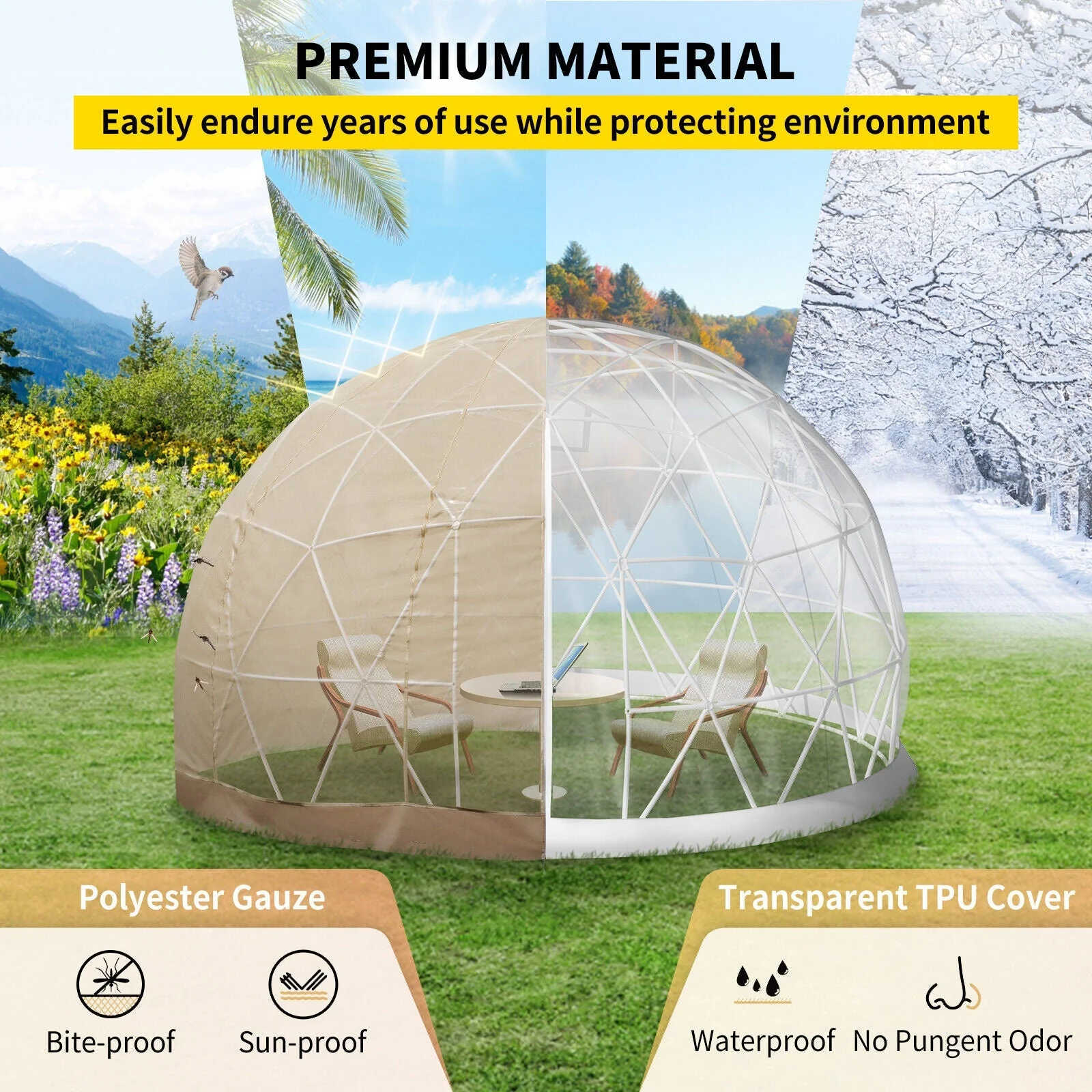 Extra Large 10 Person Outdoor Igloo Garden Greenhouse Dome Tent, 12FT (94316275) - Image 12