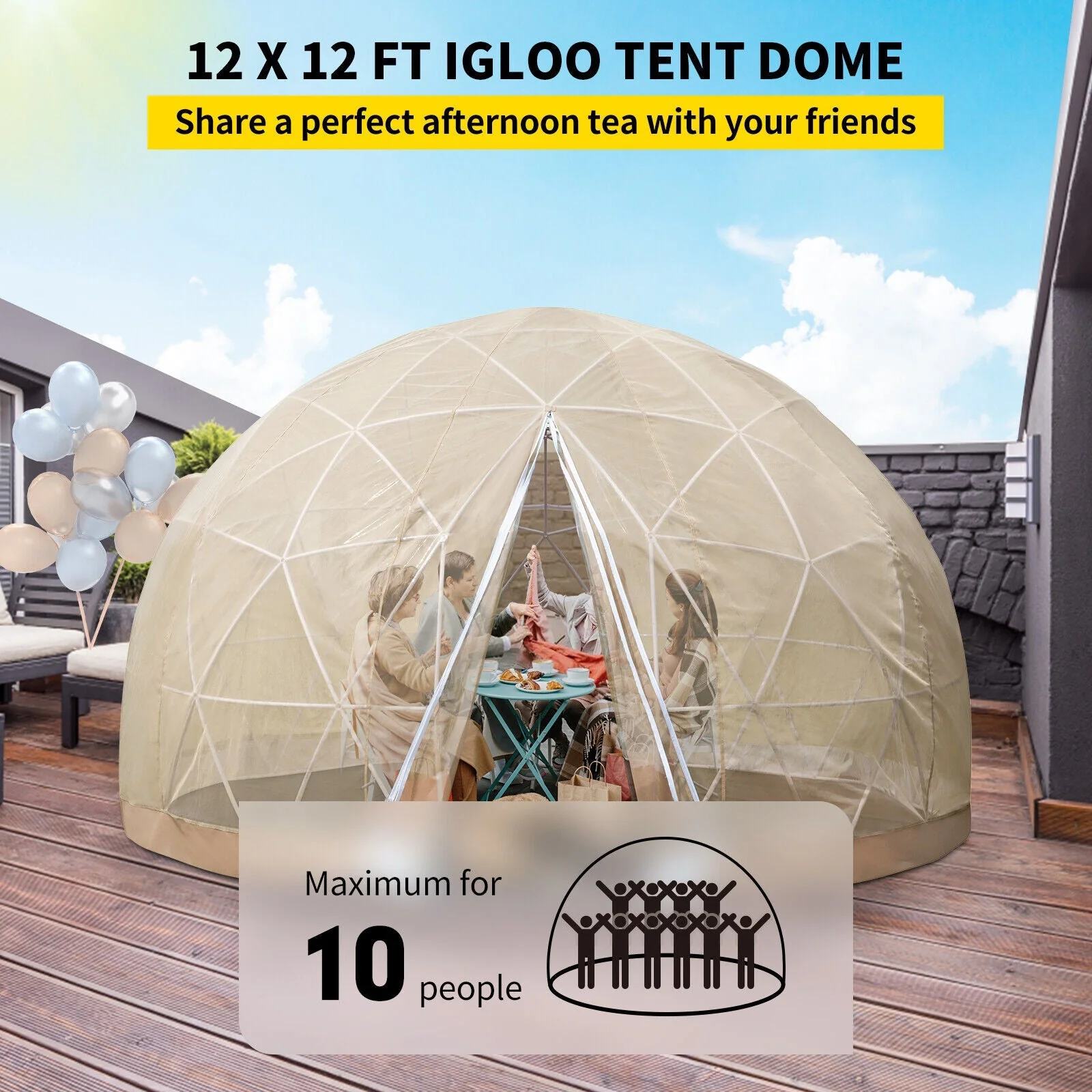 Extra Large 10 Person Outdoor Igloo Garden Greenhouse Dome Tent, 12FT (94316275) - Image 13