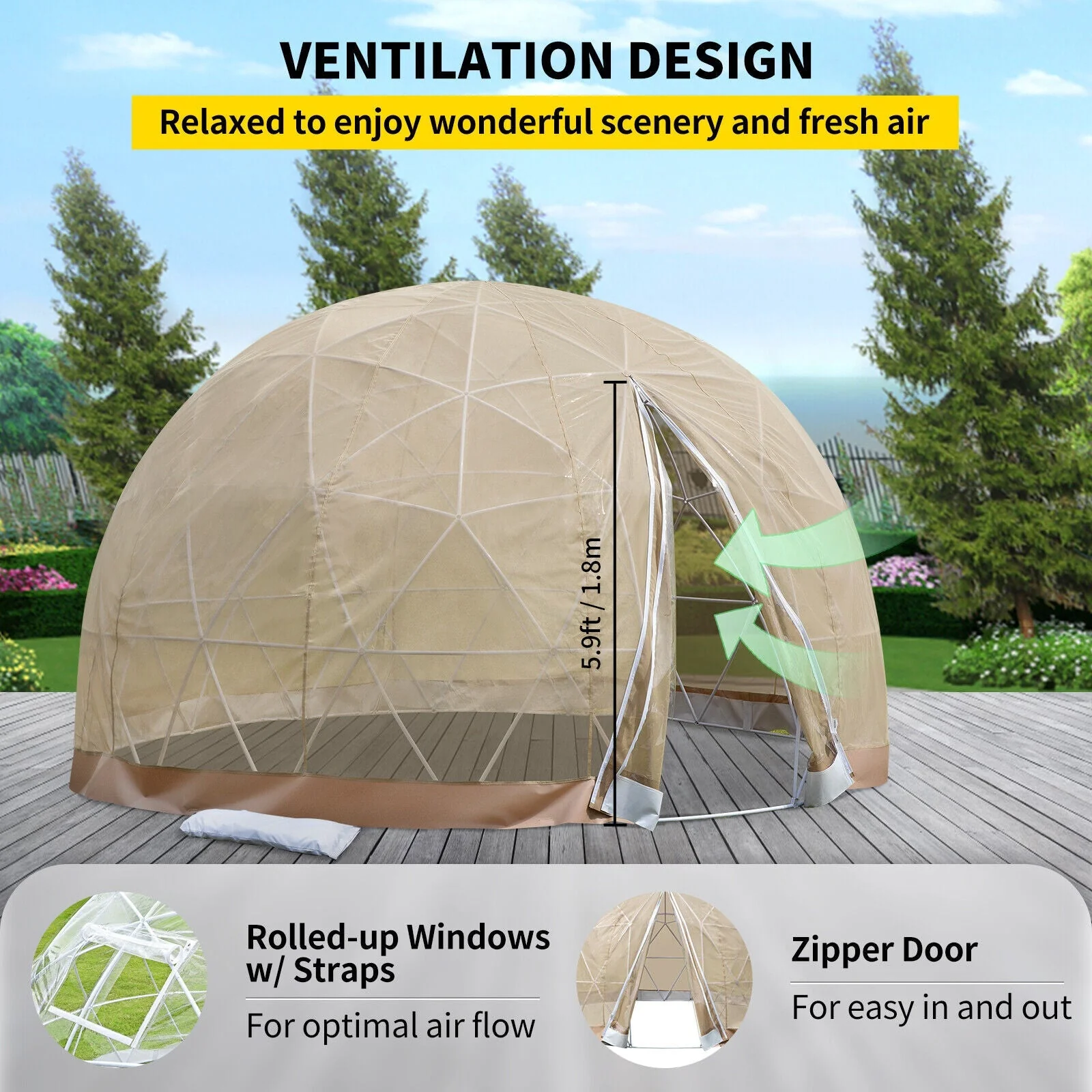 Extra Large 10 Person Outdoor Igloo Garden Greenhouse Dome Tent, 12FT (94316275) - Image 5