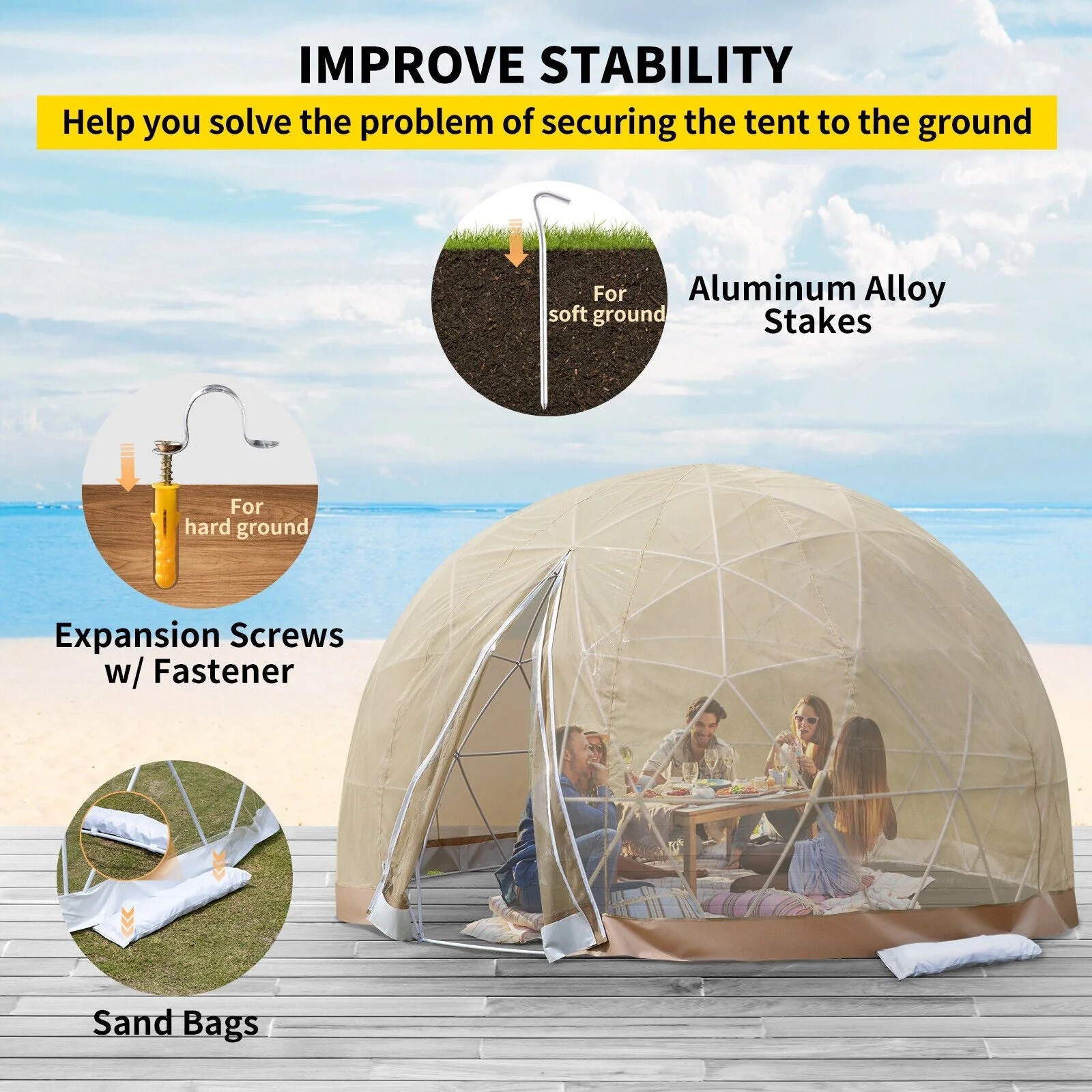 Extra Large 10 Person Outdoor Igloo Garden Greenhouse Dome Tent, 12FT (94316275) - Image 9