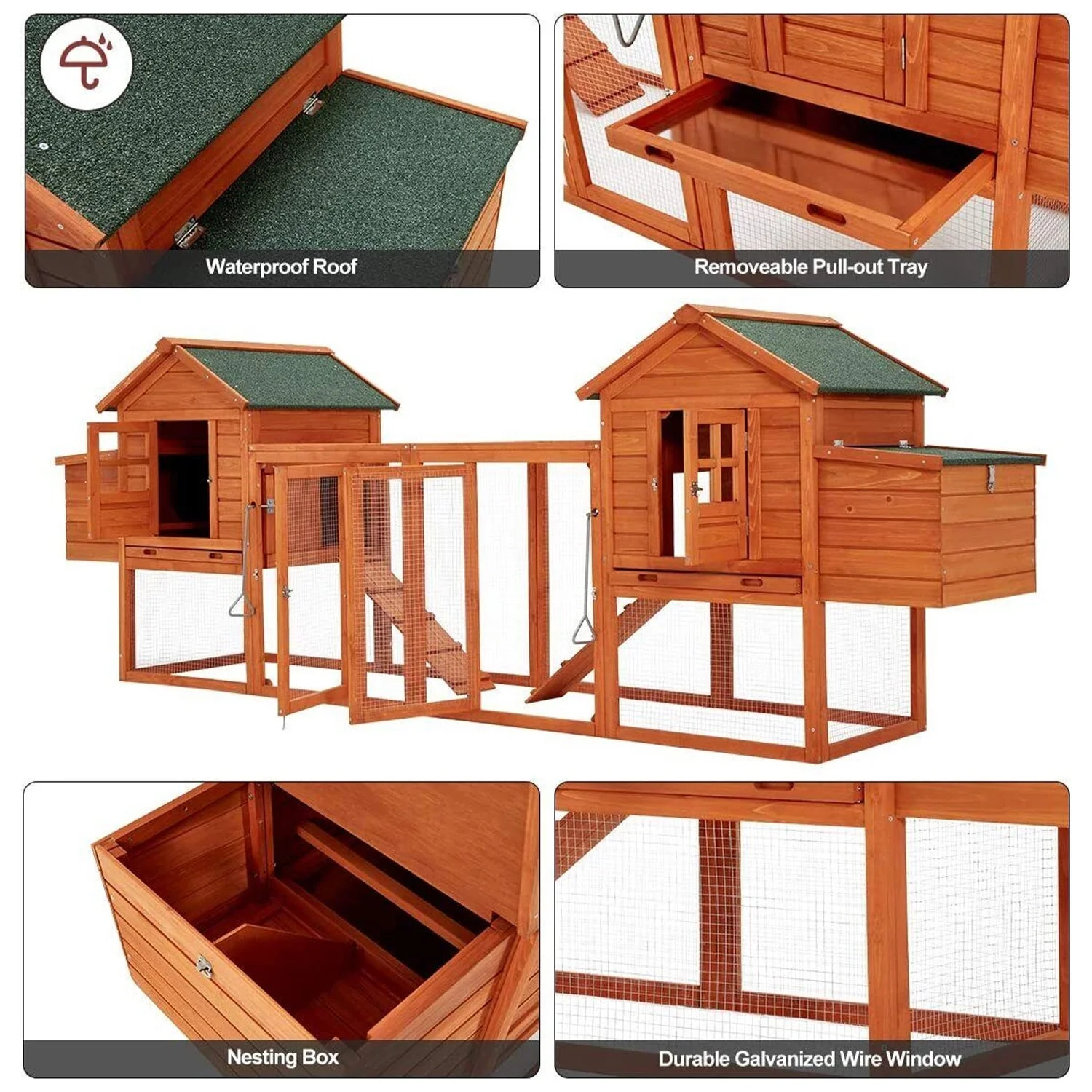 Extra Large Wooden Outdoor Chicken Coop Cage W/ Nesting Box - Image 4