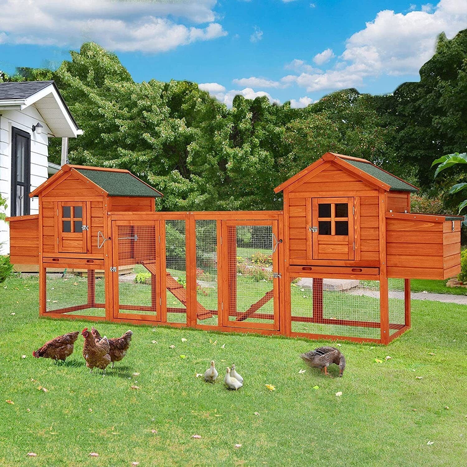 Extra Large Wooden Outdoor Chicken Coop Cage W/ Nesting Box - Image 5