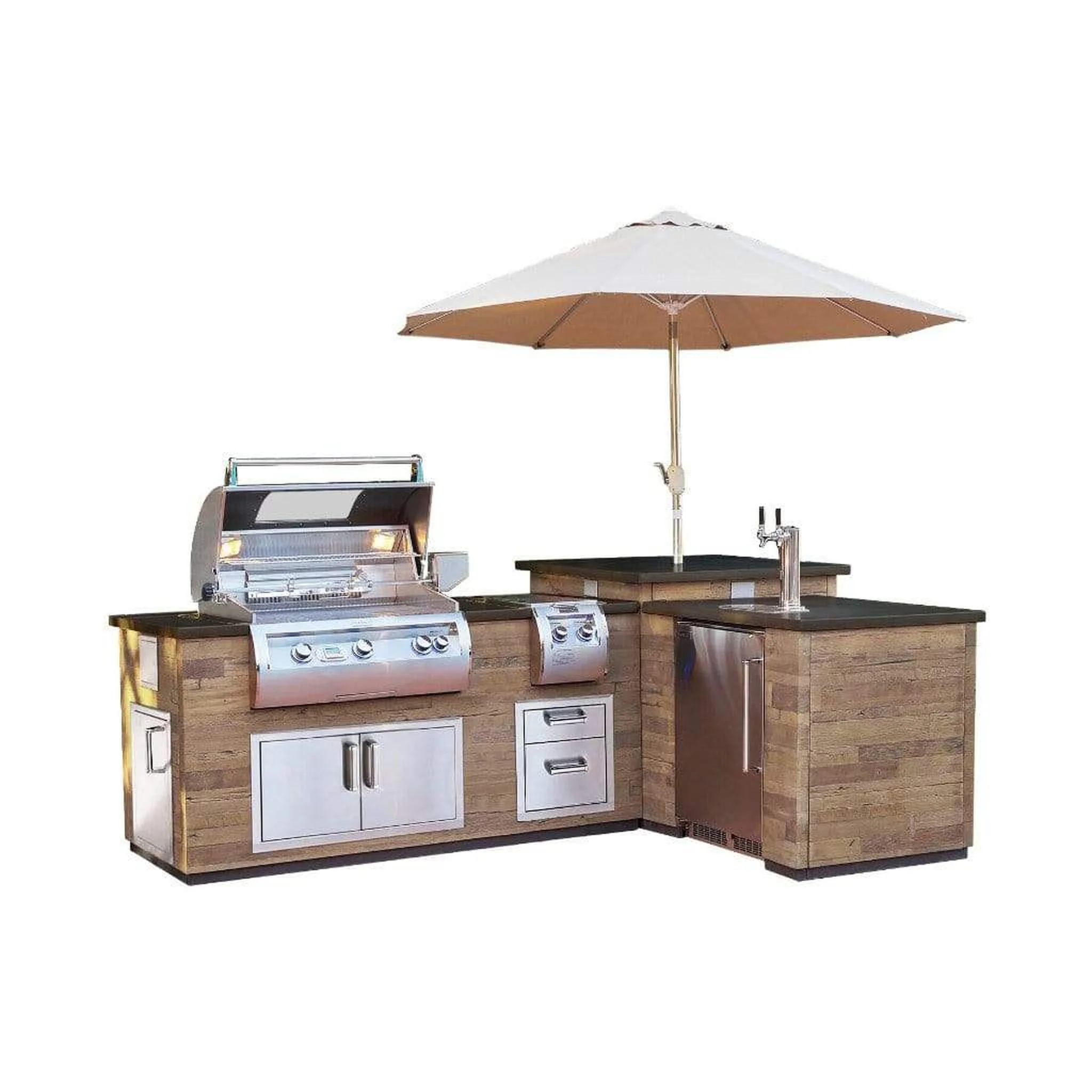 Fire Magic 116" L-Shaped Reclaimed Wood Island System w/ Polished Black Lava Counter - Image 3