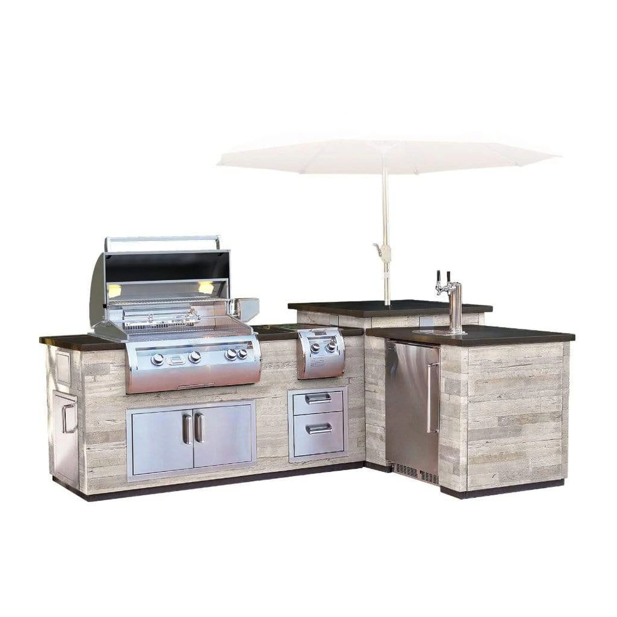 Fire Magic 116" L-Shaped Reclaimed Wood Island System w/ Polished Black Lava Counter - Image 4