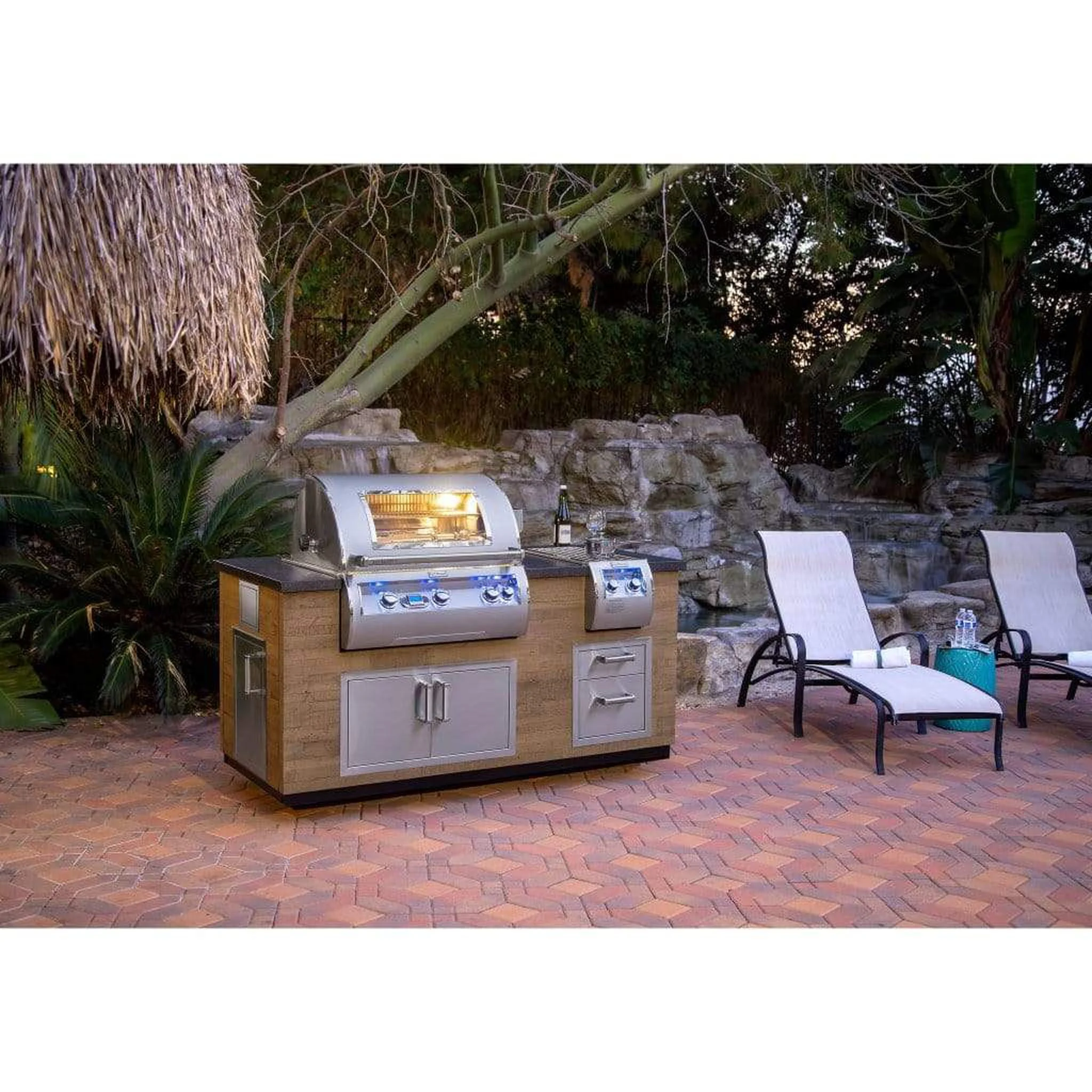 Fire Magic 77" Reclaimed Wood Island System w/ Polished Black Lava Counter & Double Drawer Cutout - Image 3