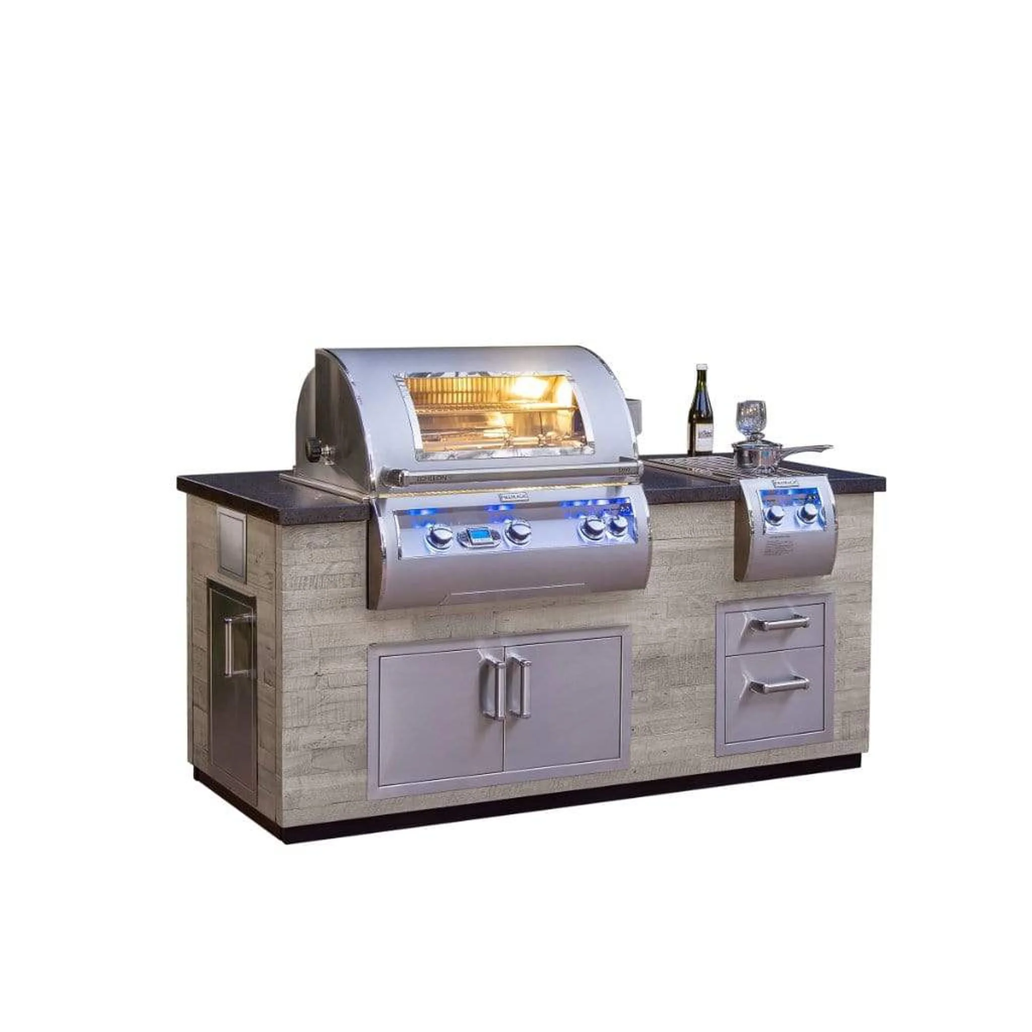 Fire Magic 77" Reclaimed Wood Island System w/ Polished Black Lava Counter & Double Drawer Cutout - Image 4