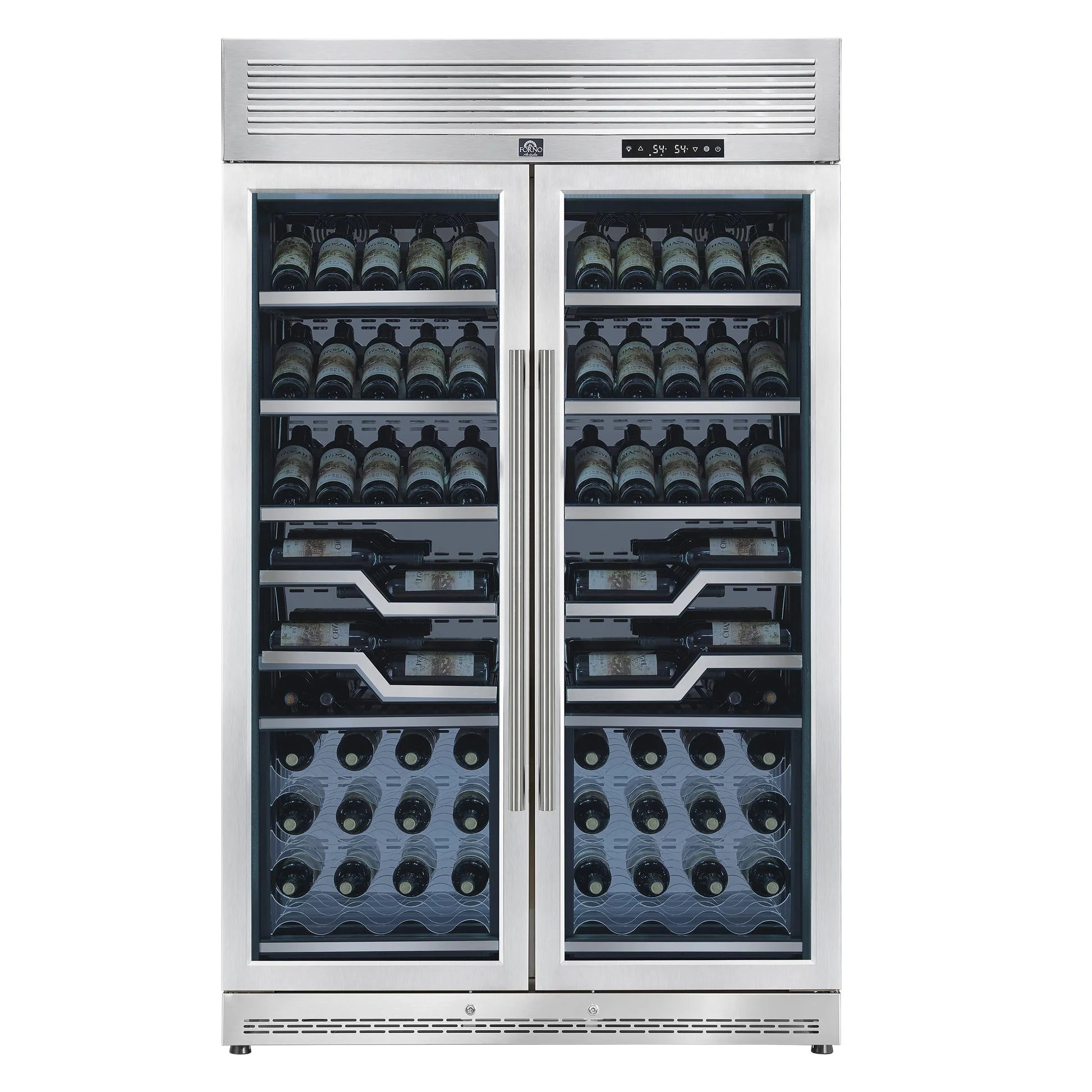Forno Abruzzo 48" Dual Zone Wine Cellar – 102 Bottles, 24 cu.ft, Stainless Steel Trim, Clear Acrylic Holders