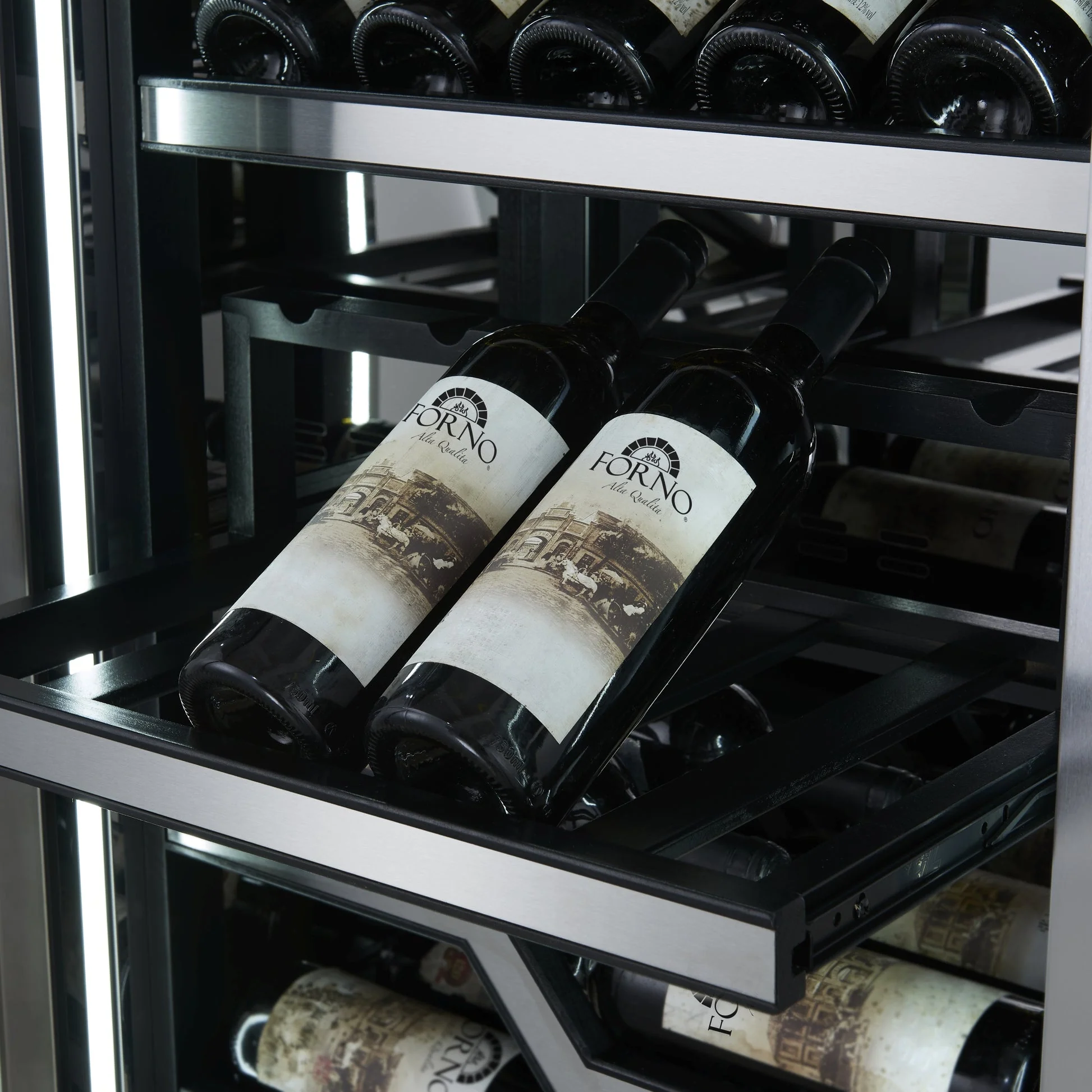 Forno Abruzzo 48" Dual Zone Wine Cellar – 102 Bottles, 24 cu.ft, Stainless Steel Trim, Clear Acrylic Holders - Image 8