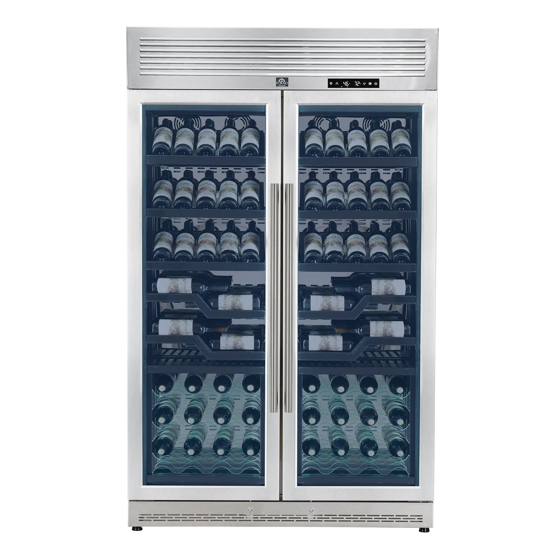 Forno Abruzzo 48" Dual Zone Wine Cellar – 102 Bottles, 24 cu.ft, Black Trim, Green Acrylic Holders