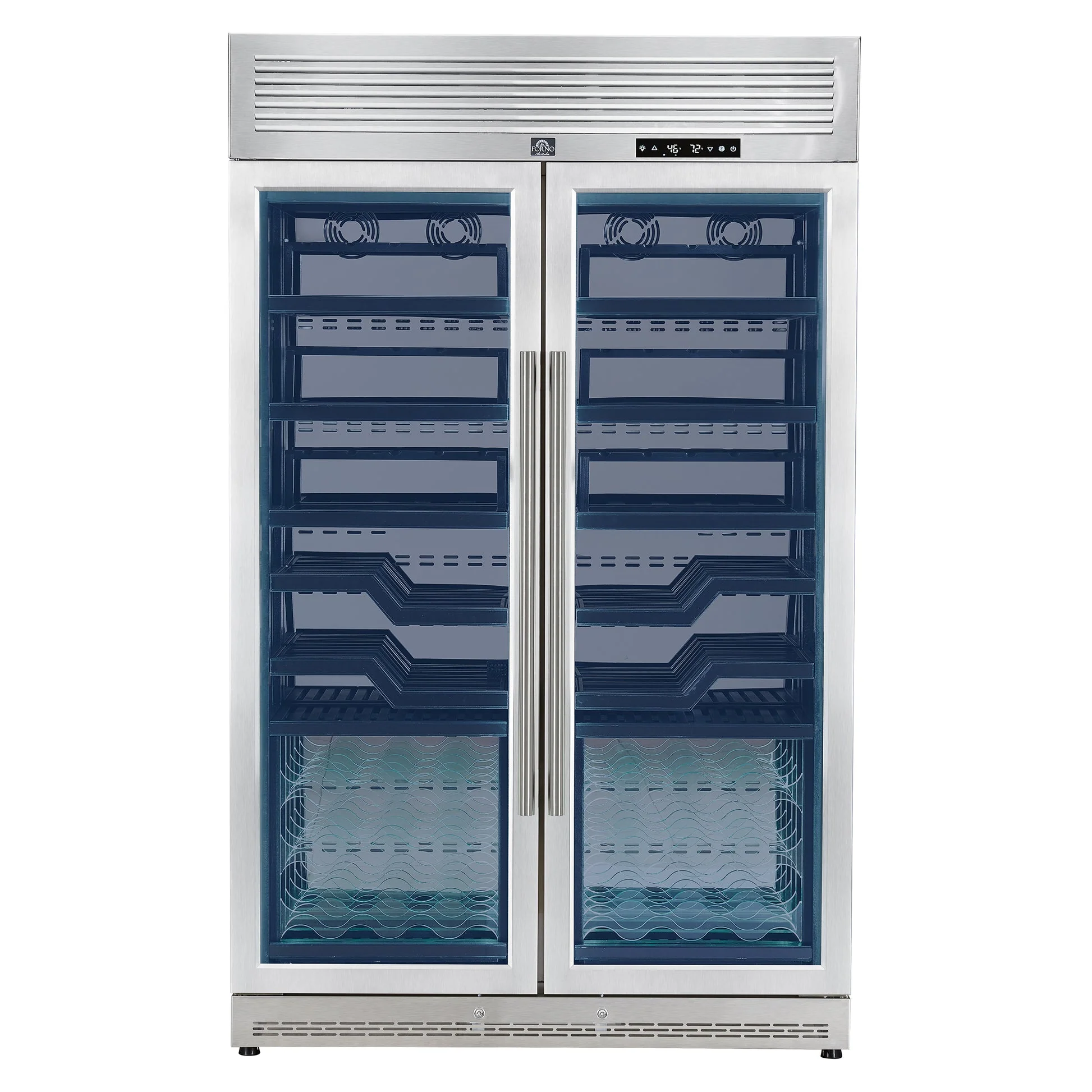 Forno Abruzzo 48" Dual Zone Wine Cellar – 102 Bottles, 24 cu.ft, Black Trim, Green Acrylic Holders - Image 2