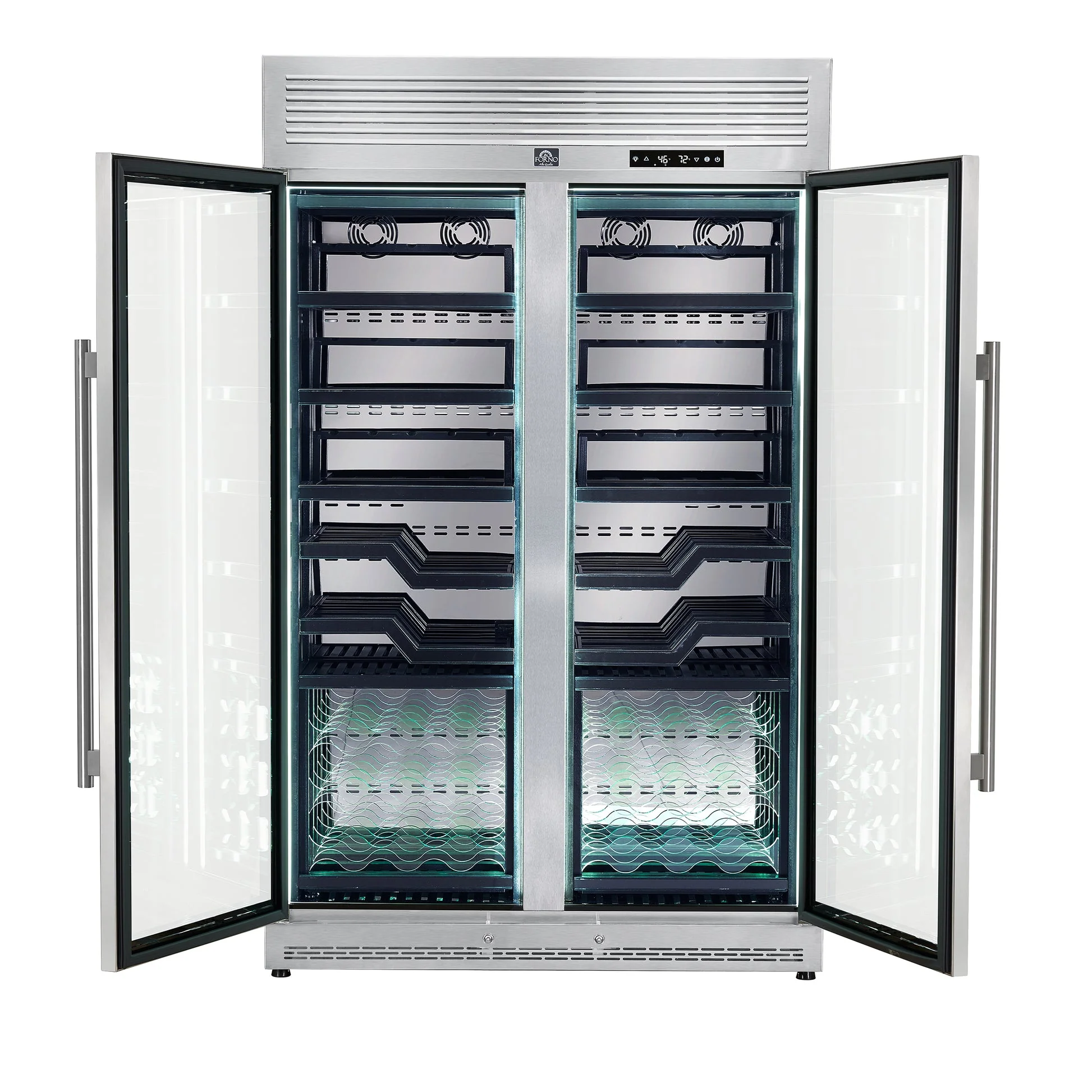 Forno Abruzzo 48" Dual Zone Wine Cellar – 102 Bottles, 24 cu.ft, Black Trim, Green Acrylic Holders - Image 3