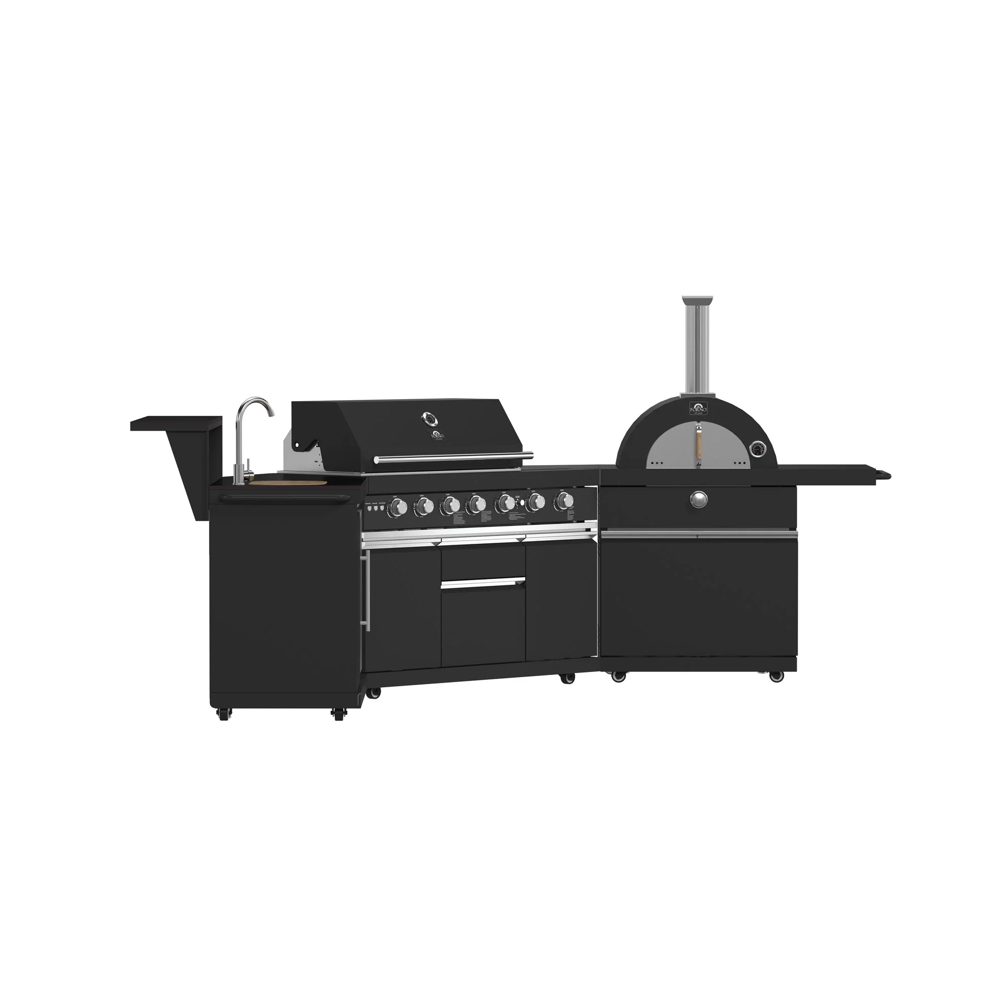 Forno All’Aperto Outdoor Kitchen – 87,600 BTU, 4 Burners, Infrared Burners, Pizza Oven, Black Countertops, Bar & Beverage Center - Image 12