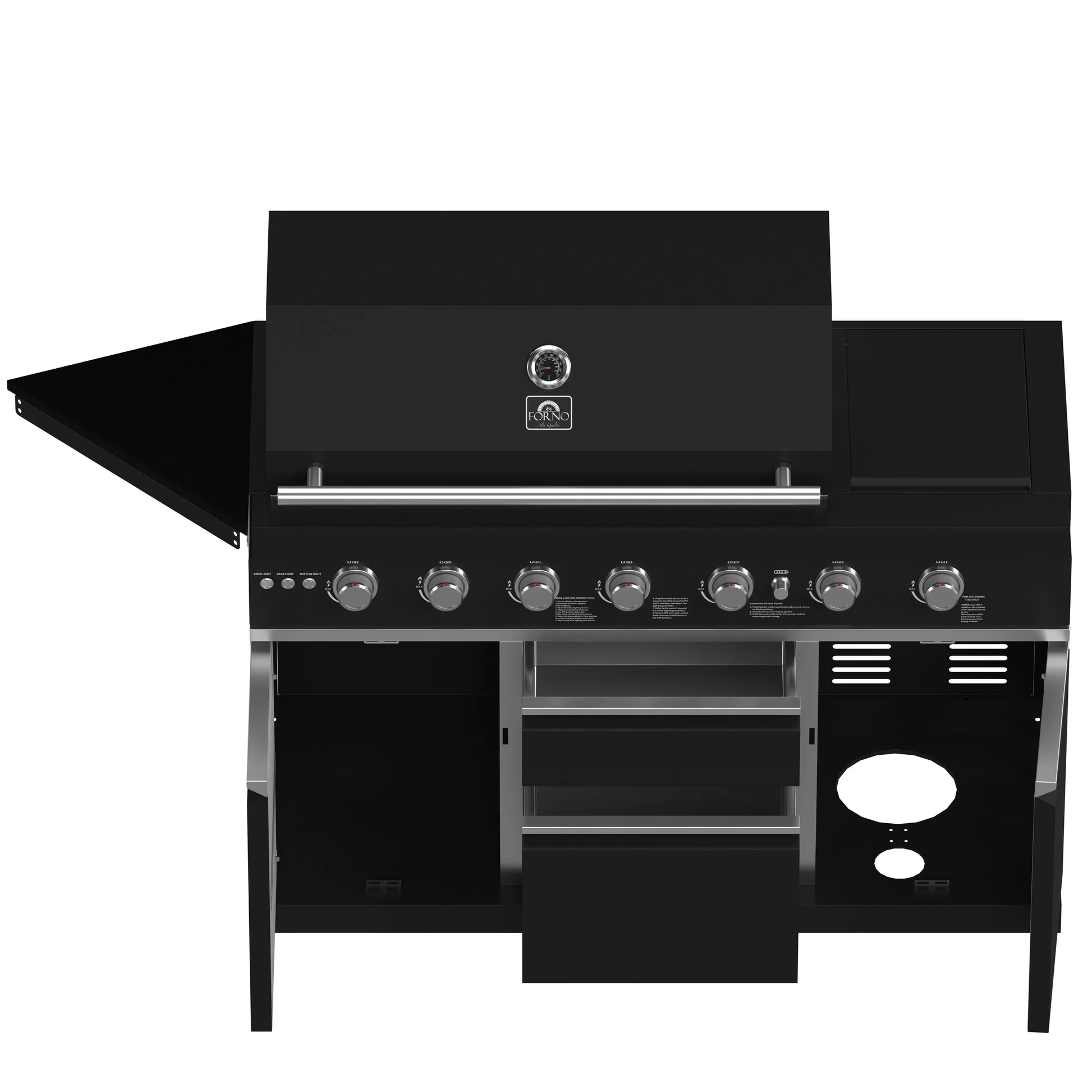 Forno All’Aperto Outdoor Kitchen – 87,600 BTU, 4 Burners, Infrared Burners, Pizza Oven, Black Countertops, Bar & Beverage Center - Image 18