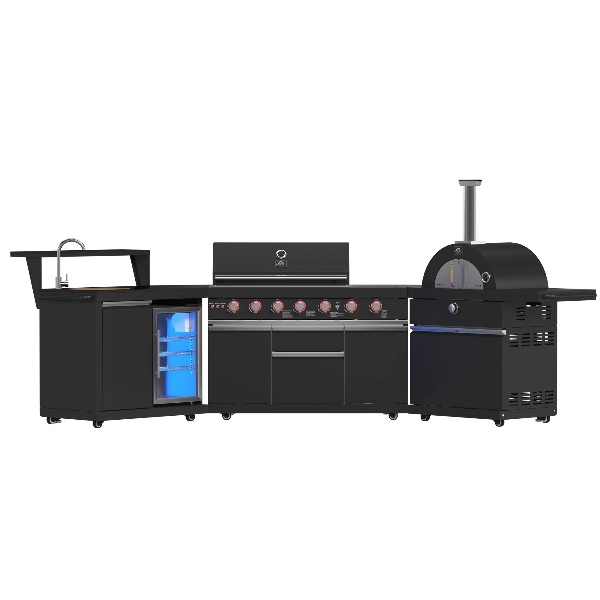 Forno All’Aperto Outdoor Kitchen – 87,600 BTU, 4 Burners, Infrared Burners, Pizza Oven, Black Countertops, Bar & Beverage Center - Image 3