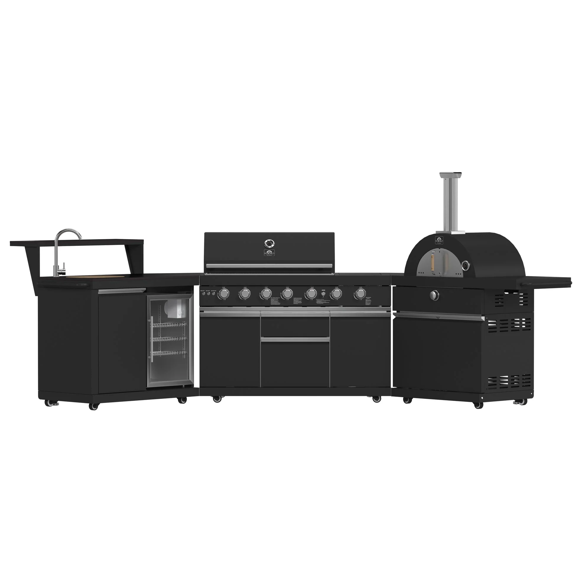 Forno All’Aperto Outdoor Kitchen – 87,600 BTU, 4 Burners, Infrared Burners, Pizza Oven, Black Countertops, Bar & Beverage Center - Image 4