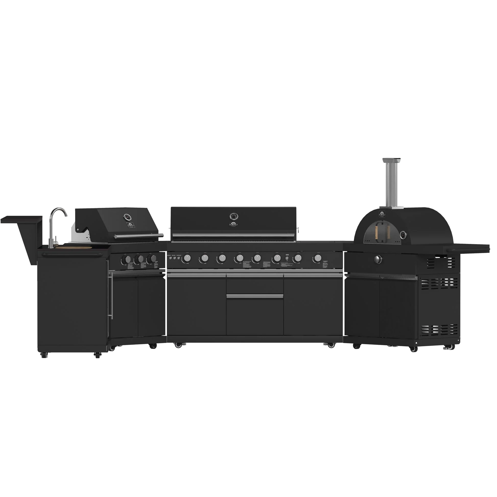 Forno All’Aperto Outdoor Kitchen in Black – 99,600 BTU, 5 Burners, Infrared Burners, Pizza Oven, Sink, Bar & Beverage Center - Image 2