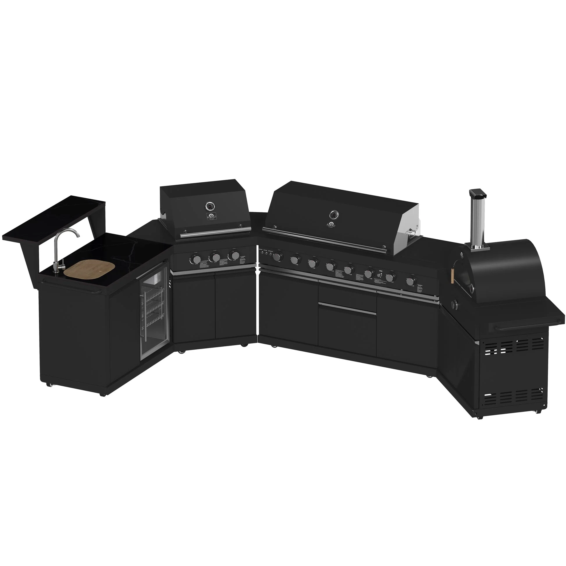 Forno All’Aperto Outdoor Kitchen in Black – 99,600 BTU, 5 Burners, Infrared Burners, Pizza Oven, Sink, Bar & Beverage Center - Image 3