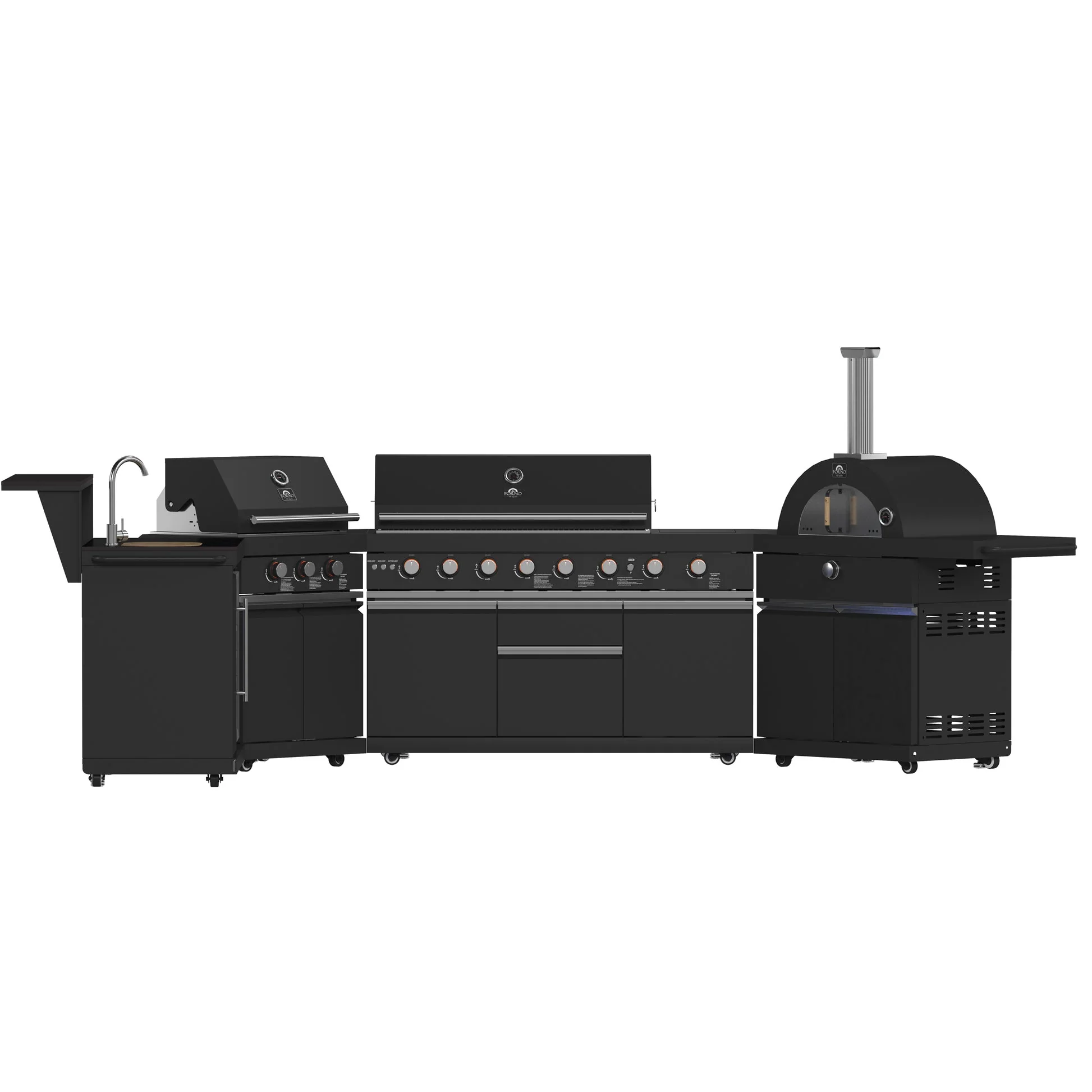 Forno All’Aperto Outdoor Kitchen in Black – 99,600 BTU, 5 Burners, Infrared Burners, Pizza Oven, Sink, Bar & Beverage Center - Image 5