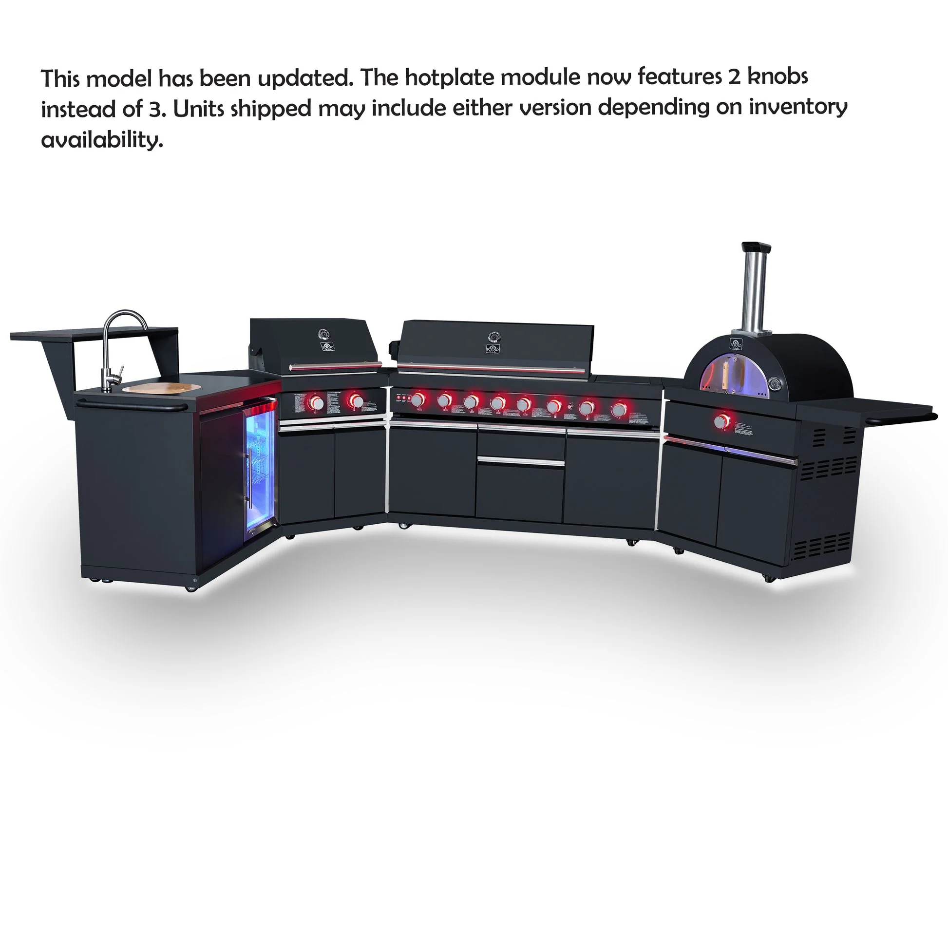 Forno All’Aperto Outdoor Kitchen in Black – 99,600 BTU, 5 Burners, Infrared Burners, Pizza Oven, Sink, Bar & Beverage Center - Image 7