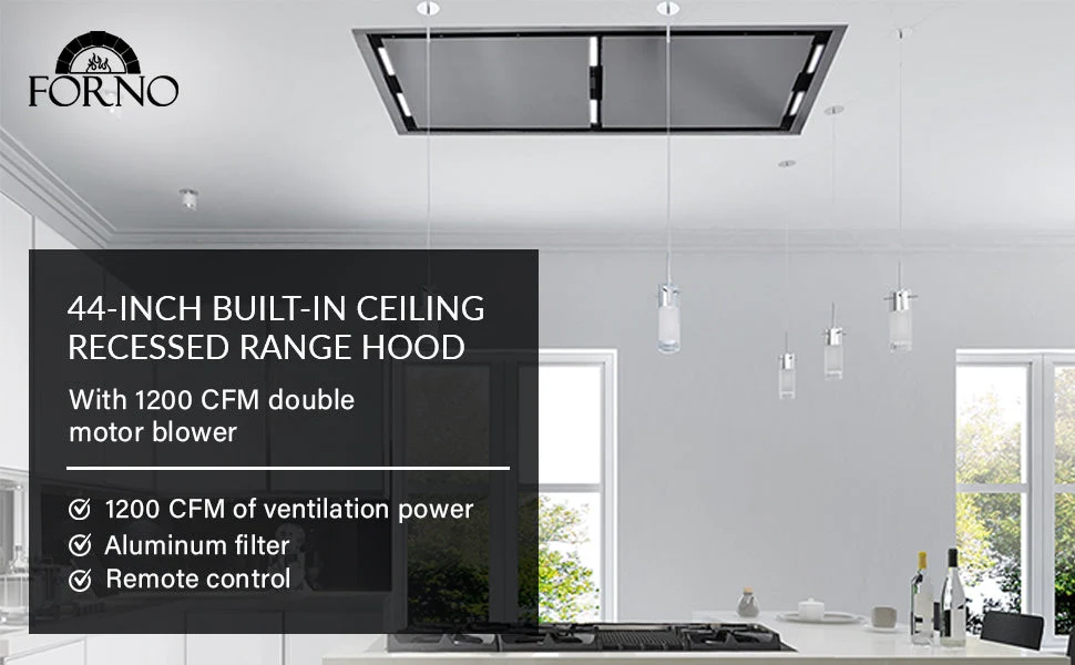 Forno Arezzo 44-Inch Recessed Ceiling Range Hood, Dual Motors, 1200 CFM, Hybrid Filters - Image 7