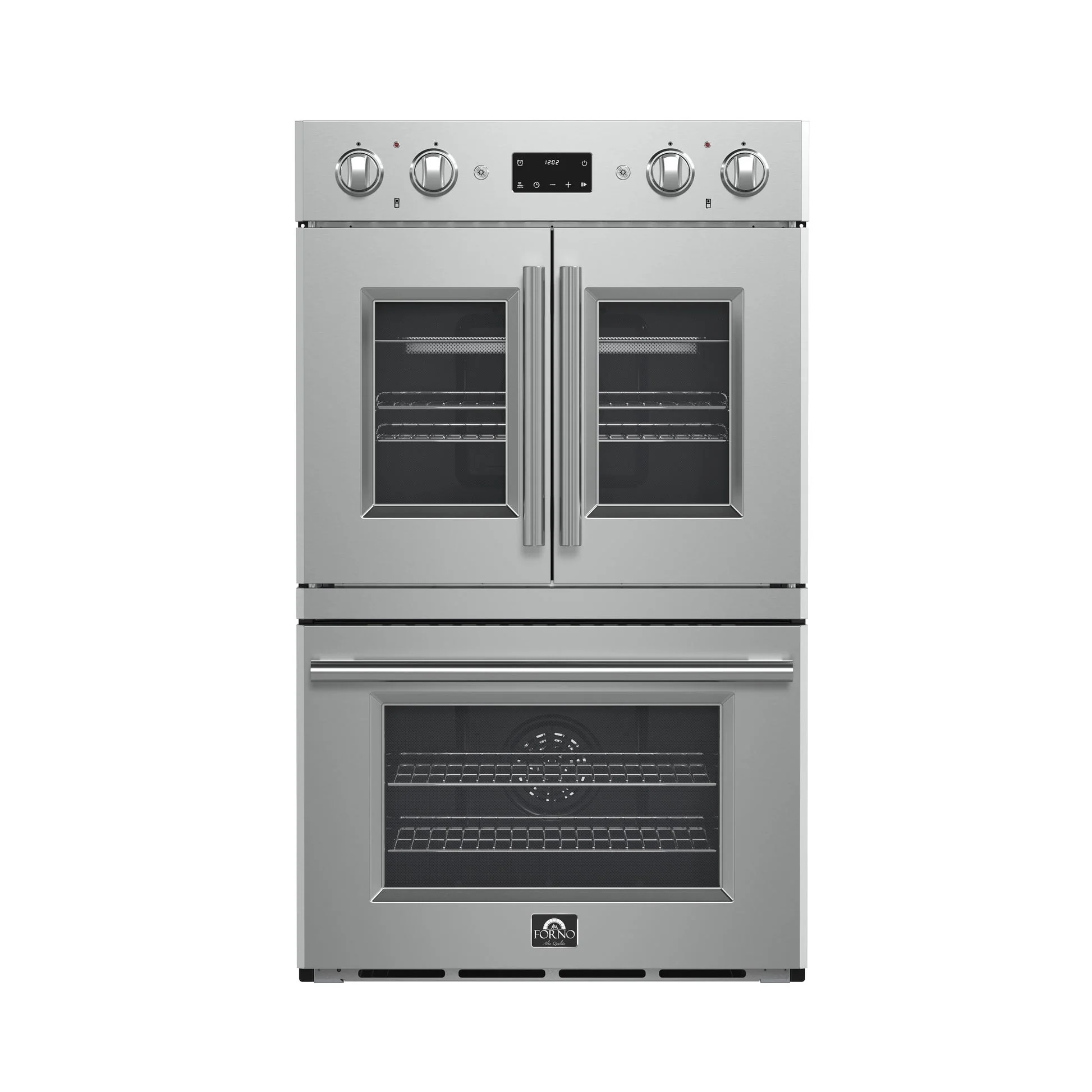Forno Asti 30" Double Wall Oven – Stainless Steel with Upper French Doors, 7.36 cu.ft, 7200W Dual Convection, Air Fry, Self-Clean
