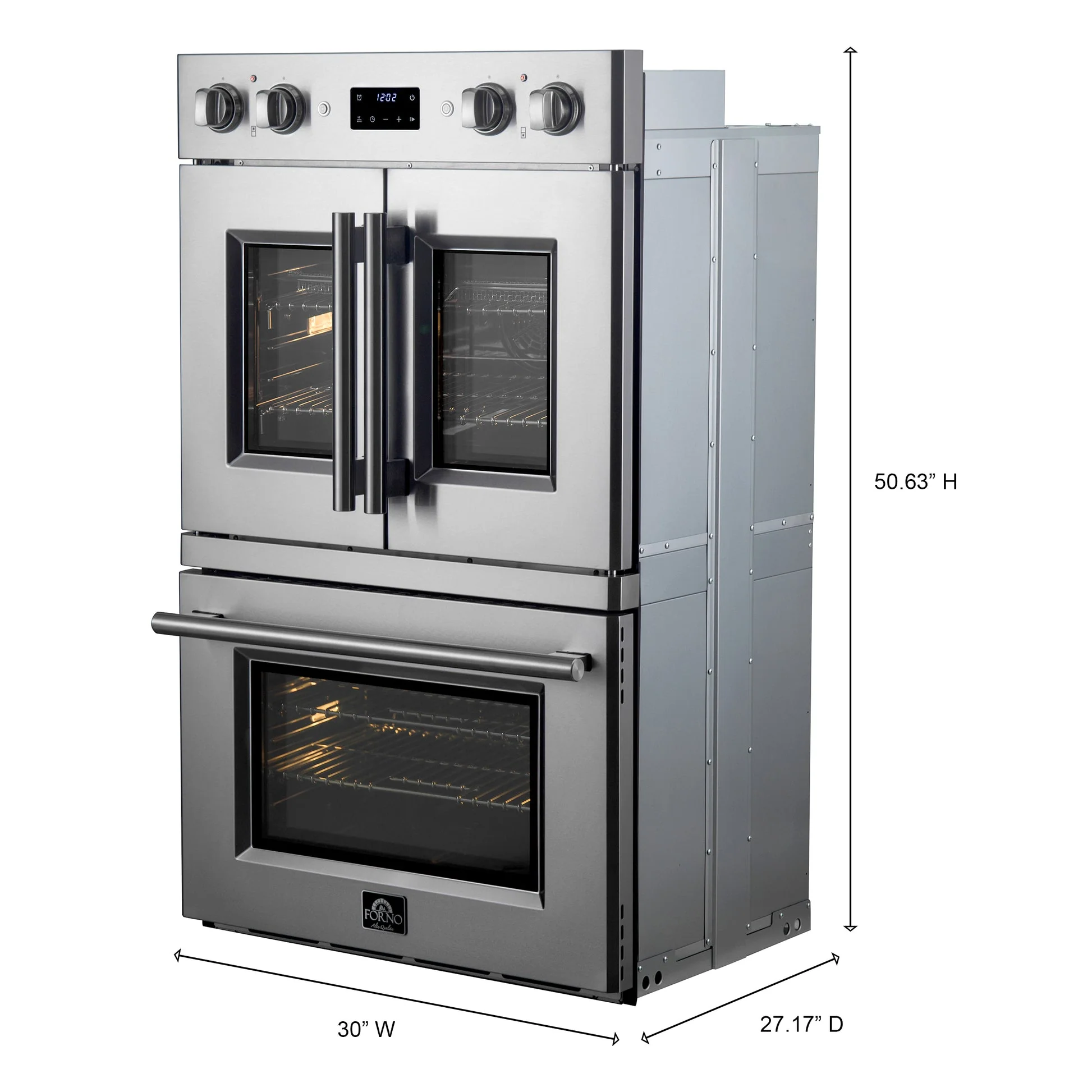 Forno Asti 30" Double Wall Oven – Stainless Steel with Upper French Doors, 7.36 cu.ft, 7200W Dual Convection, Air Fry, Self-Clean - Image 3