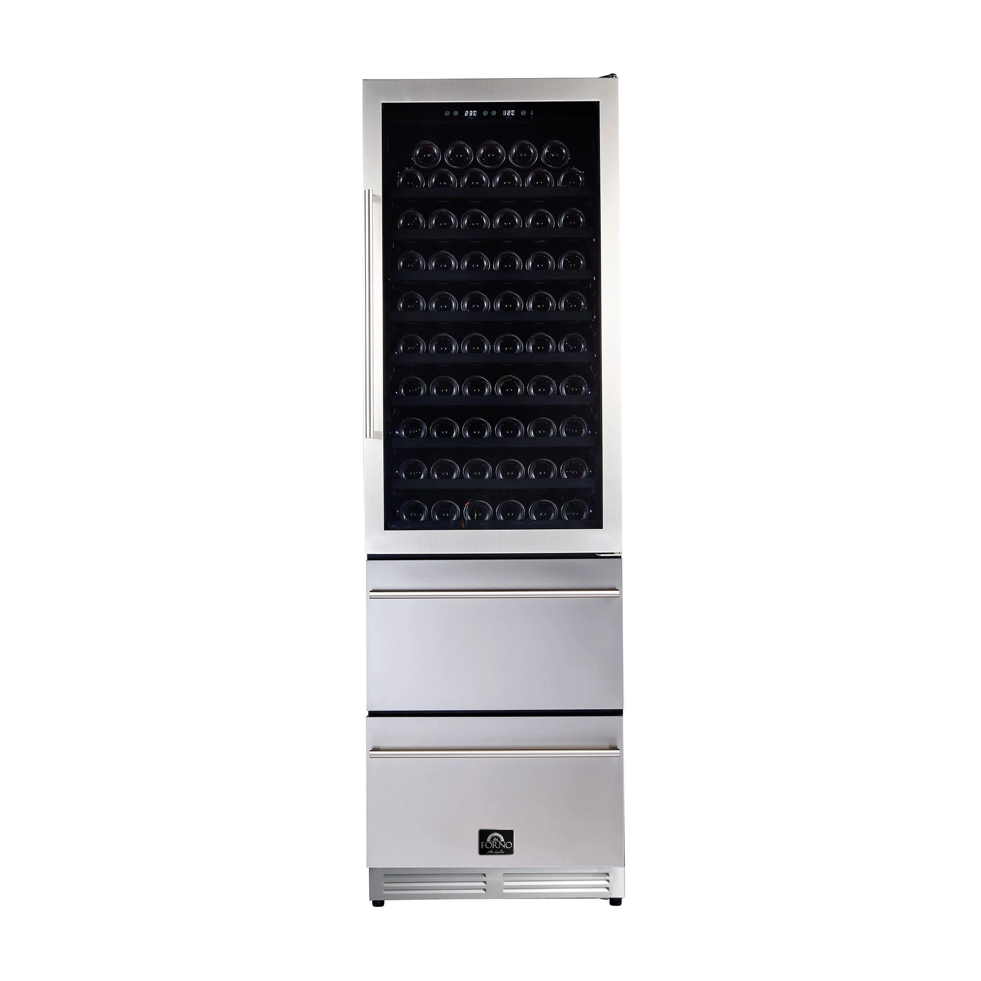 Forno Azienda 24-Inch Dual Temperature Zone Wine Cooler, Up to 108 Bottles, Two Refrigerated Drawers