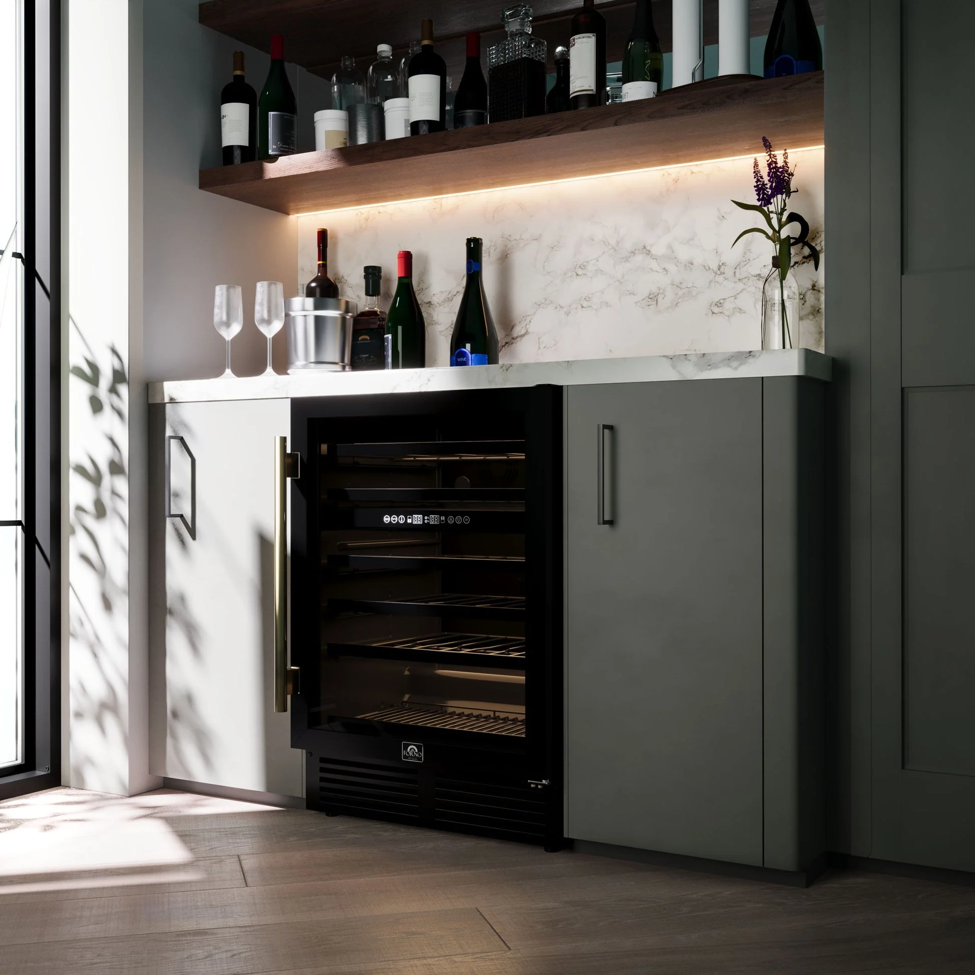 Forno Bacchino 24" Wine Cooler – 51 Bottle, Dual Zone, LED Lighting, Triple Glass Door, Built-In/Freestanding - Image 9