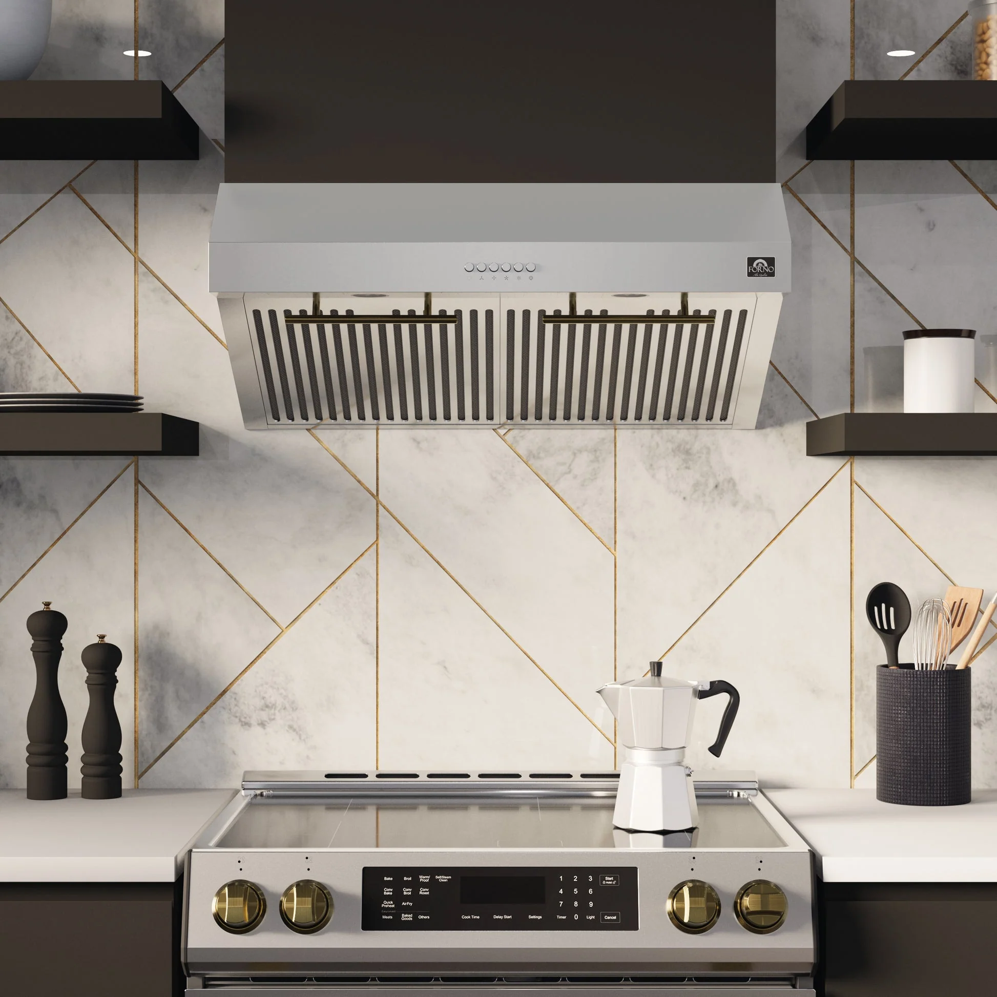 Forno Bari Espresso 30-Inch Under Cabinet Range Hood, Stainless Steel, 400 CFM, LED Lighting, Dishwasher-Safe Baffle Filters, 4-Speed Fan Control - Image 13