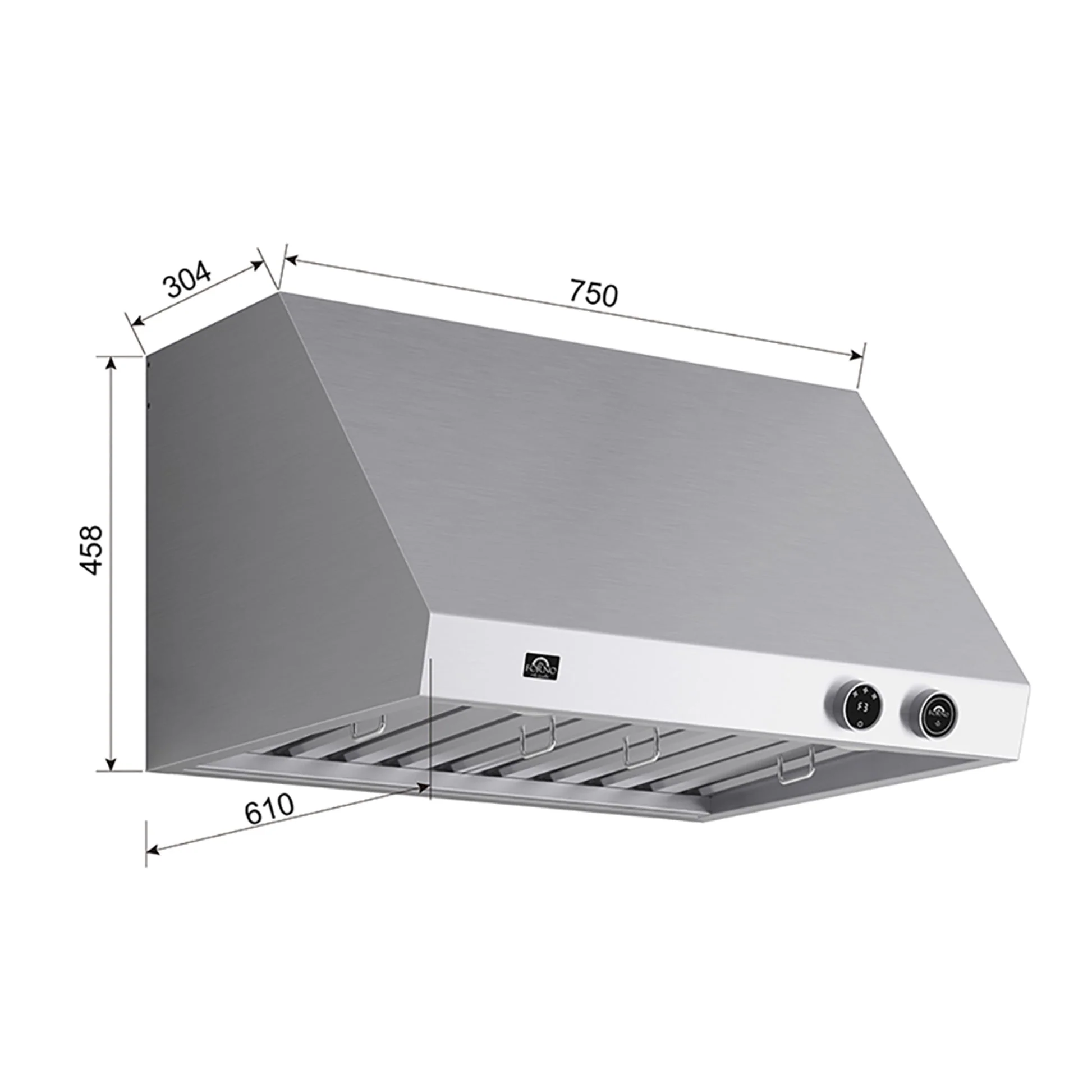 Forno Biagio Wall Mounted Range Hood, Stainless Steel, Heavy Duty - Image 4
