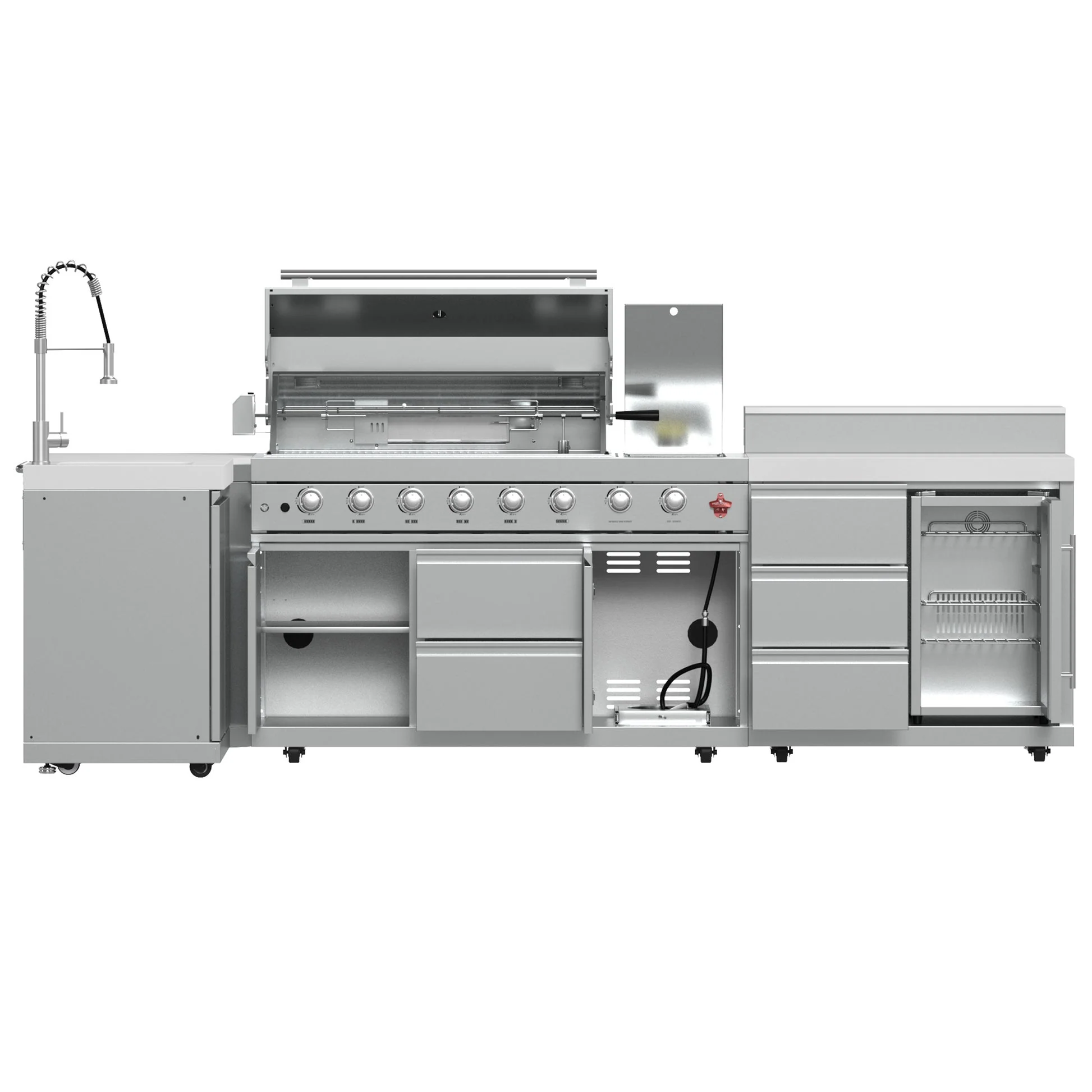 Forno Bulnes 40" BBQ Outdoor Kitchen – 95,000 BTU, 5 Burners, Infrared Sear & Rotisserie, Beverage Center & White Sintered Stone Countertops