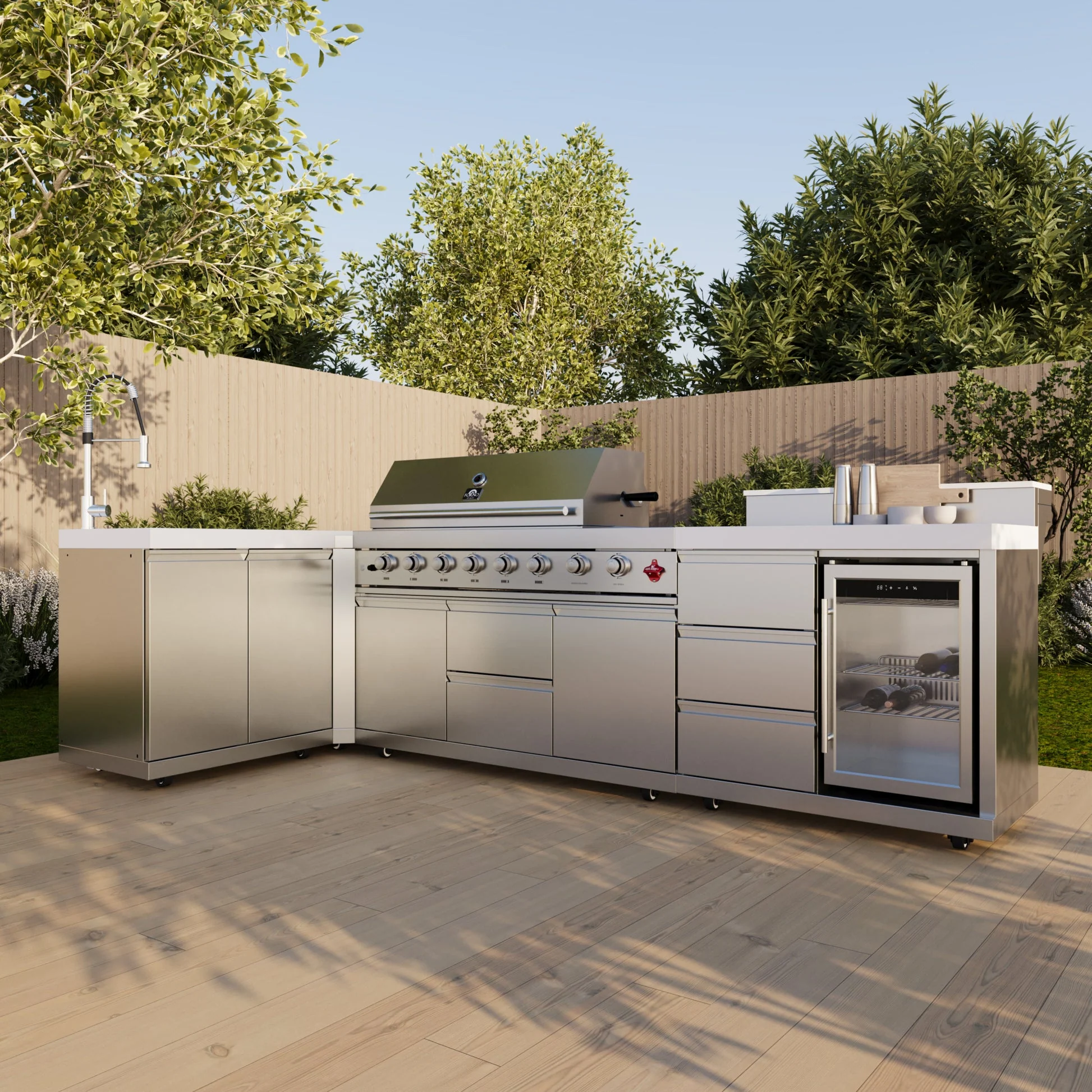 Forno Bulnes 40" BBQ Outdoor Kitchen – 95,000 BTU, 5 Burners, Infrared Sear & Rotisserie, Beverage Center & White Sintered Stone Countertops - Image 17