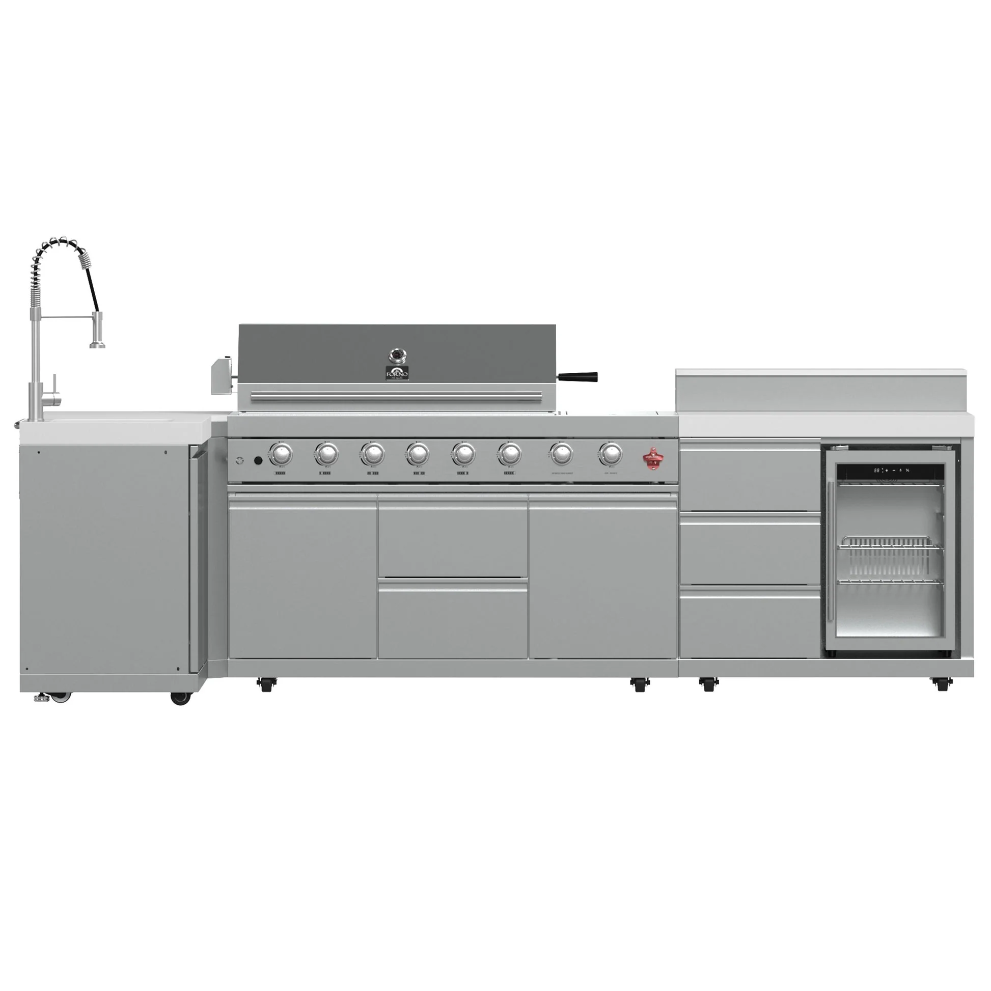 Forno Bulnes 40" BBQ Outdoor Kitchen – 95,000 BTU, 5 Burners, Infrared Sear & Rotisserie, Beverage Center & White Sintered Stone Countertops - Image 2